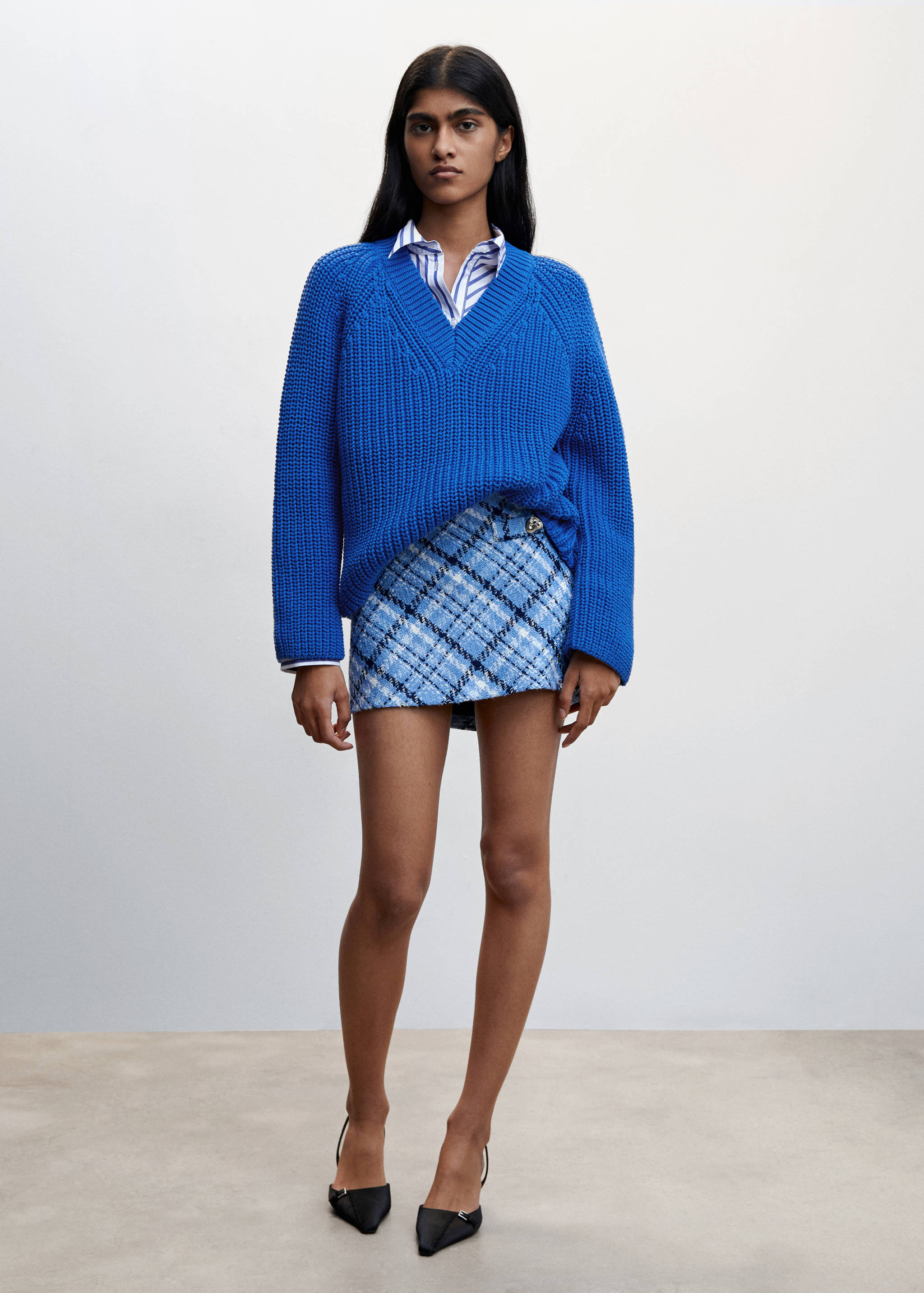 Pull-over grosse maille col V - Plan général