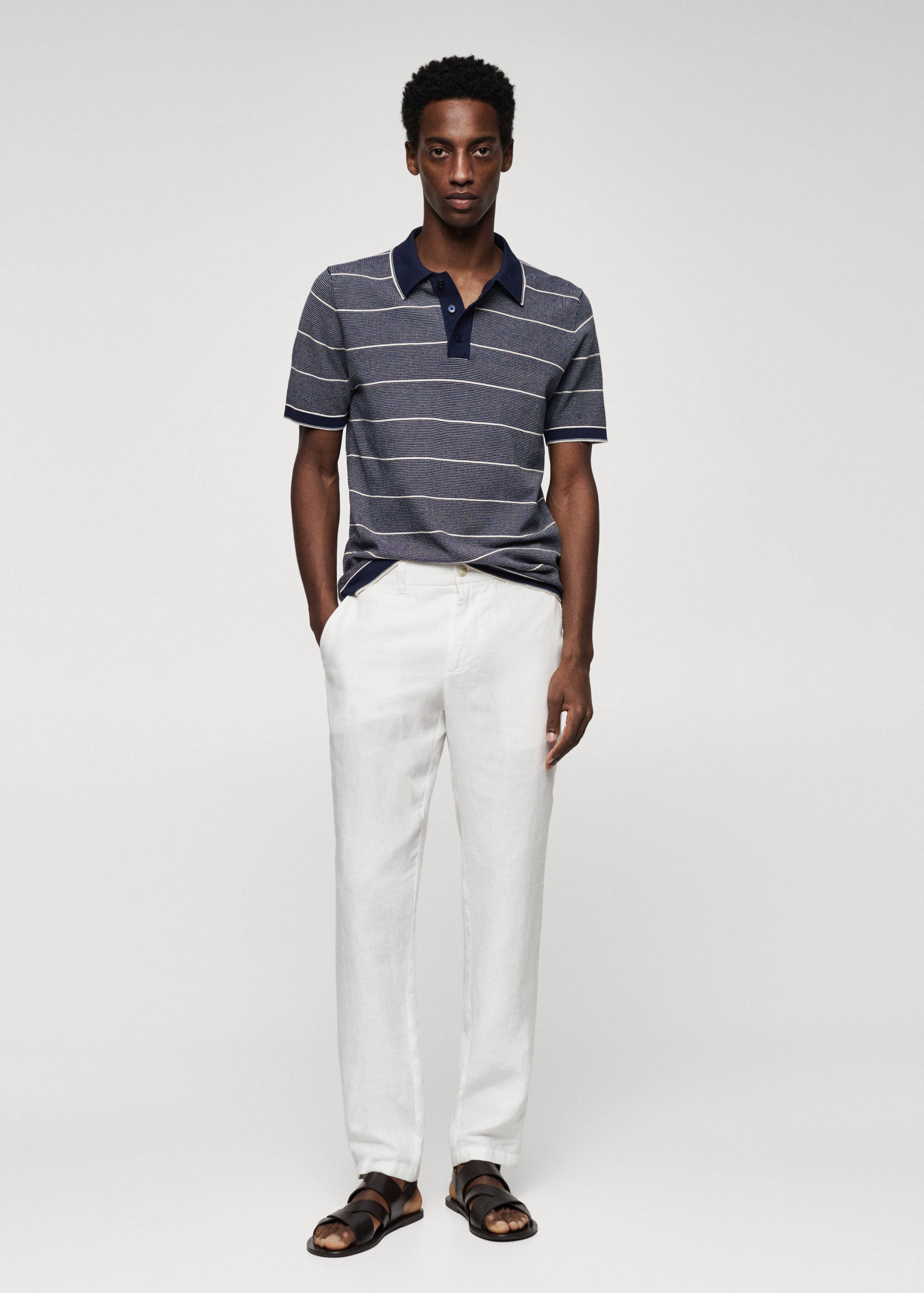 Striped knit cotton polo shirt - General plane