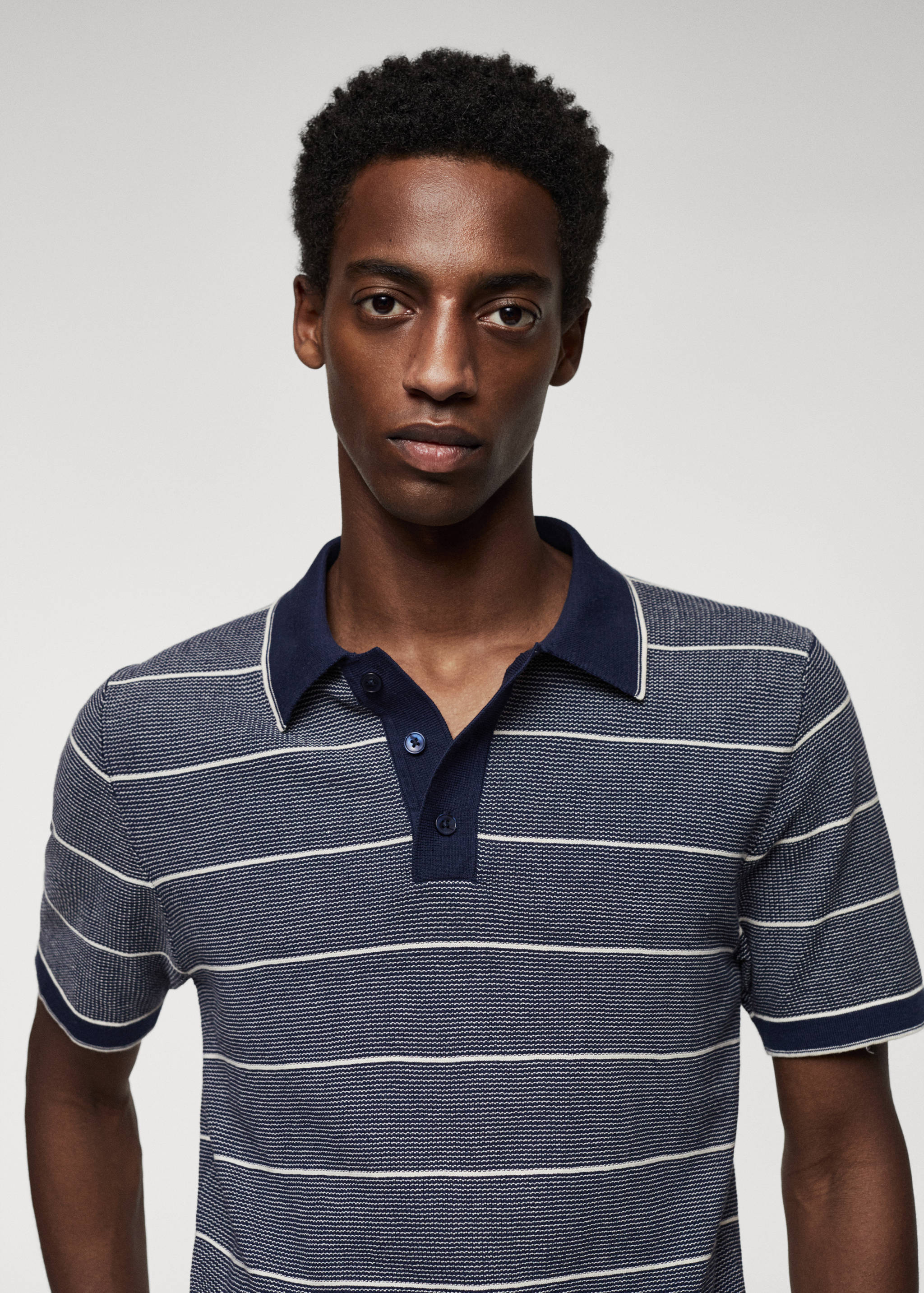 Striped knit cotton polo shirt - Details of the article 1