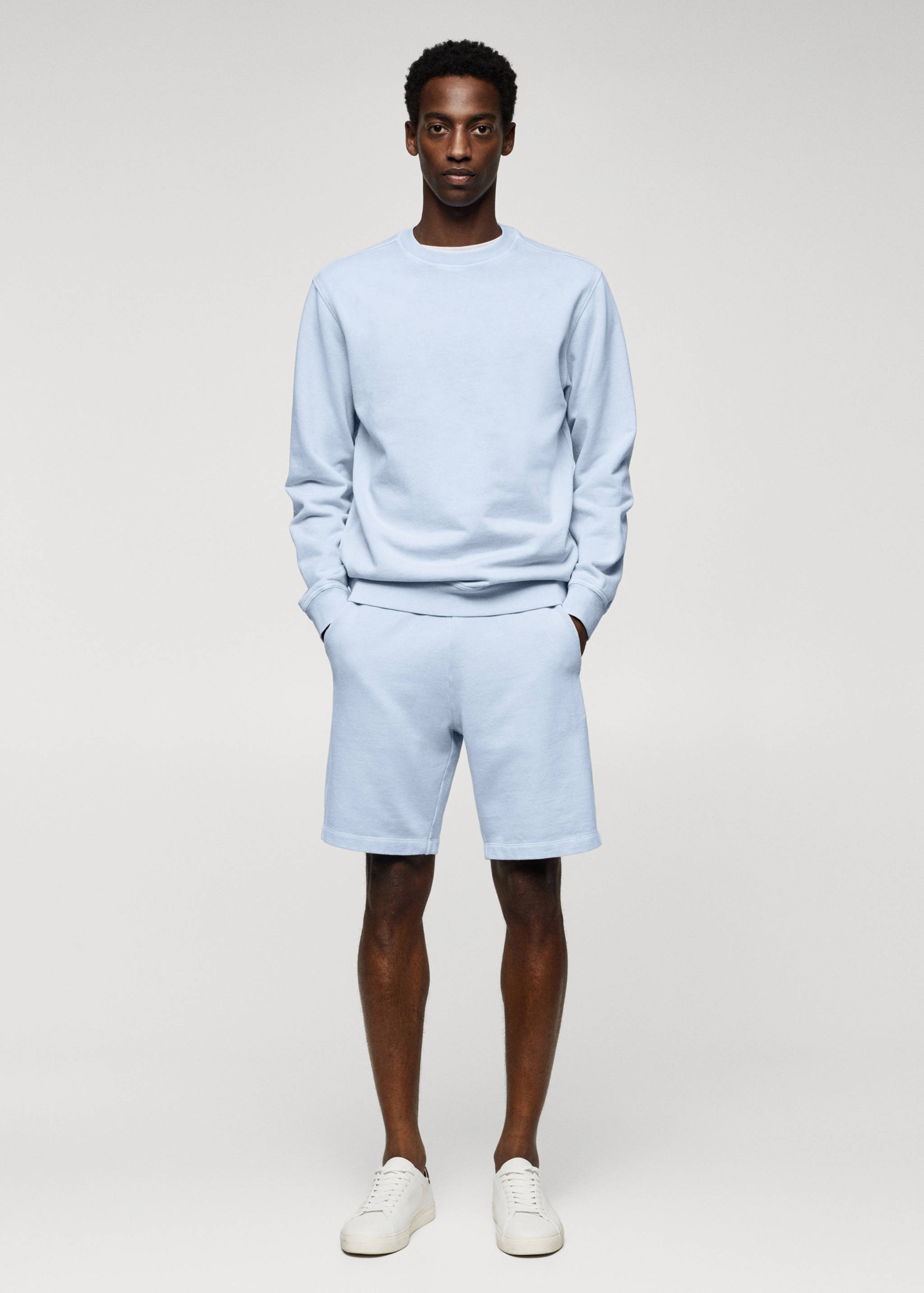 Dyed cotton jogging shorts - General plane