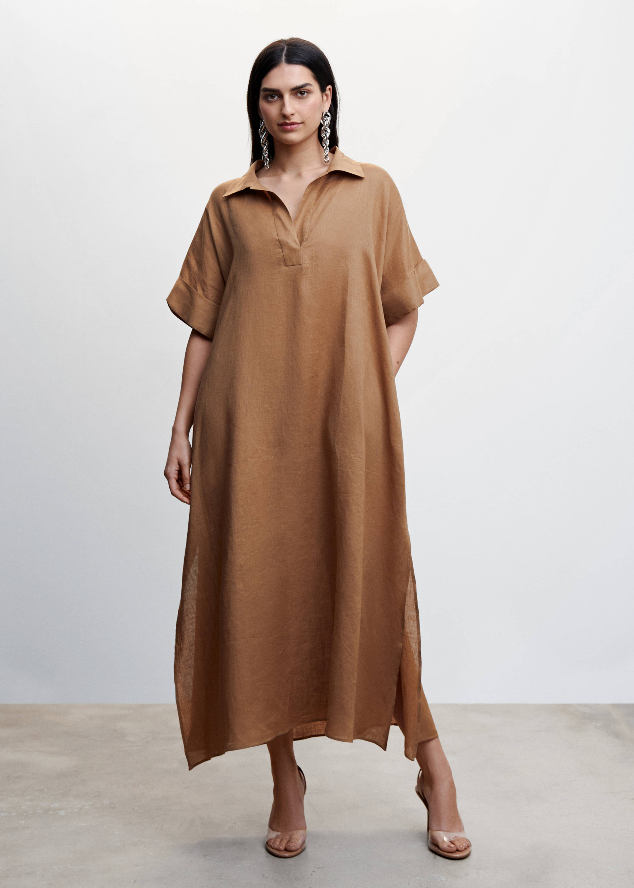 Linen-blend shirt dress - General plane