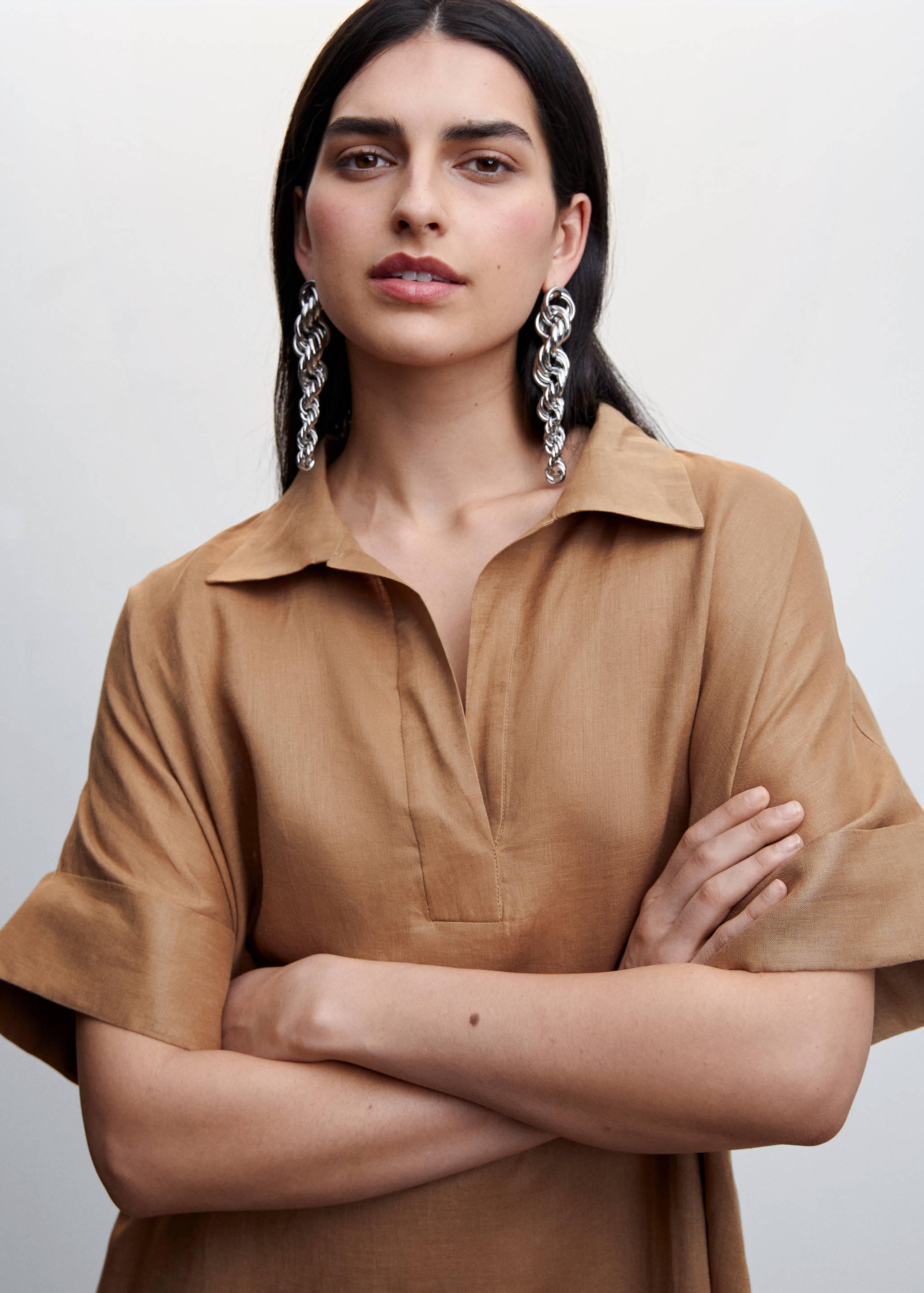 Linen-blend shirt dress - Details of the article 1