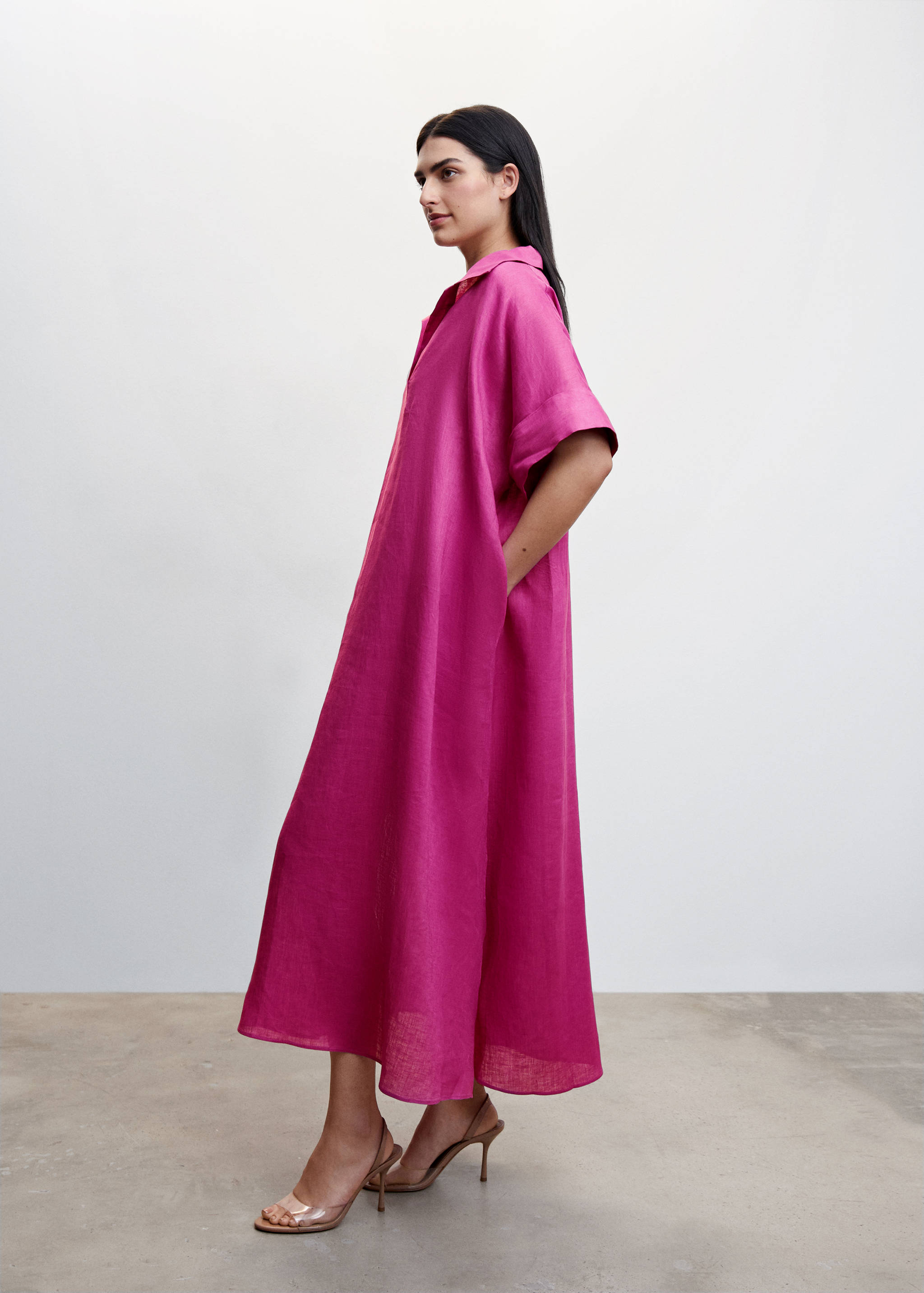 Linen-blend shirt dress - Details of the article 1