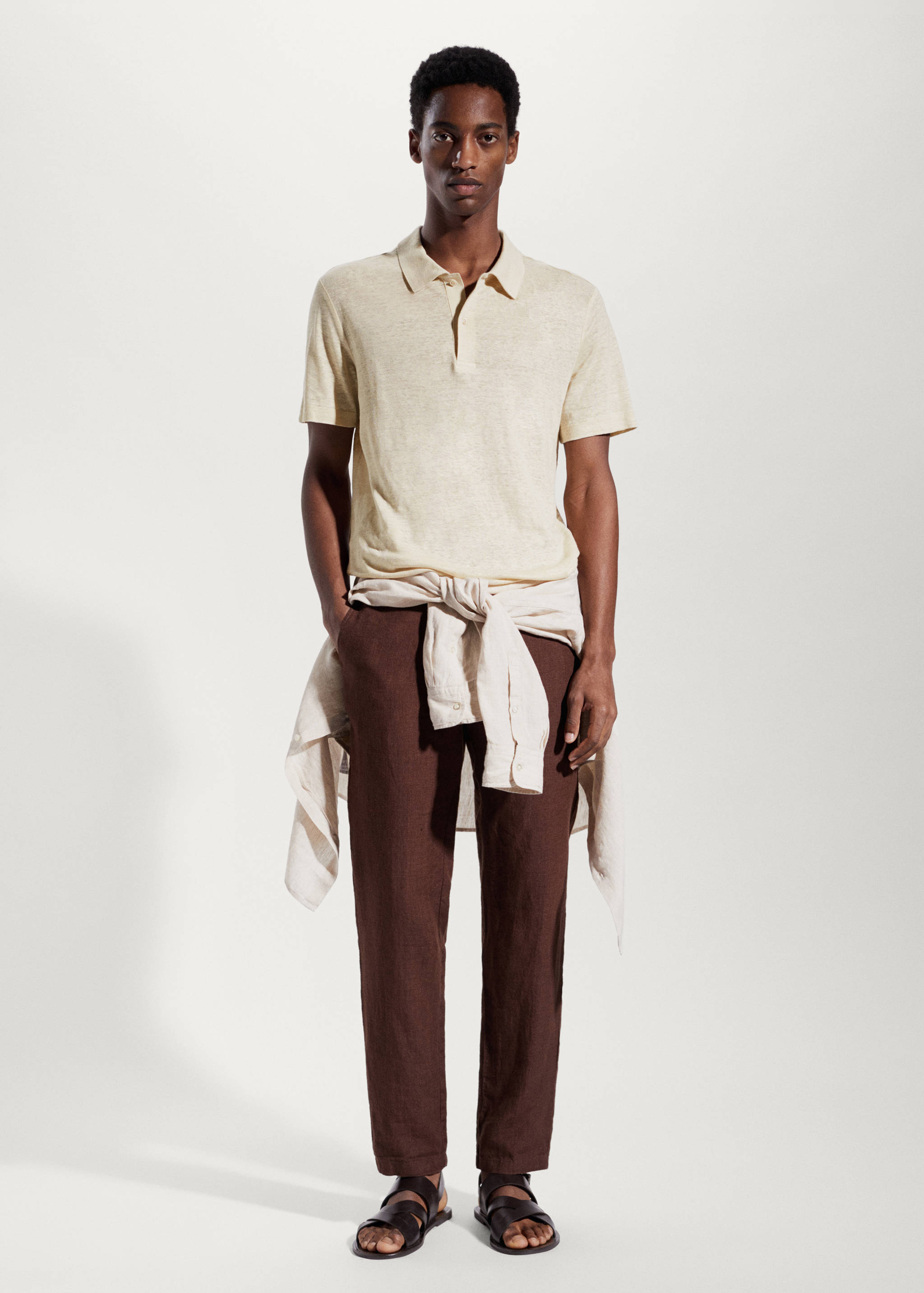 Slim fit 100% linen polo shirt - General plane