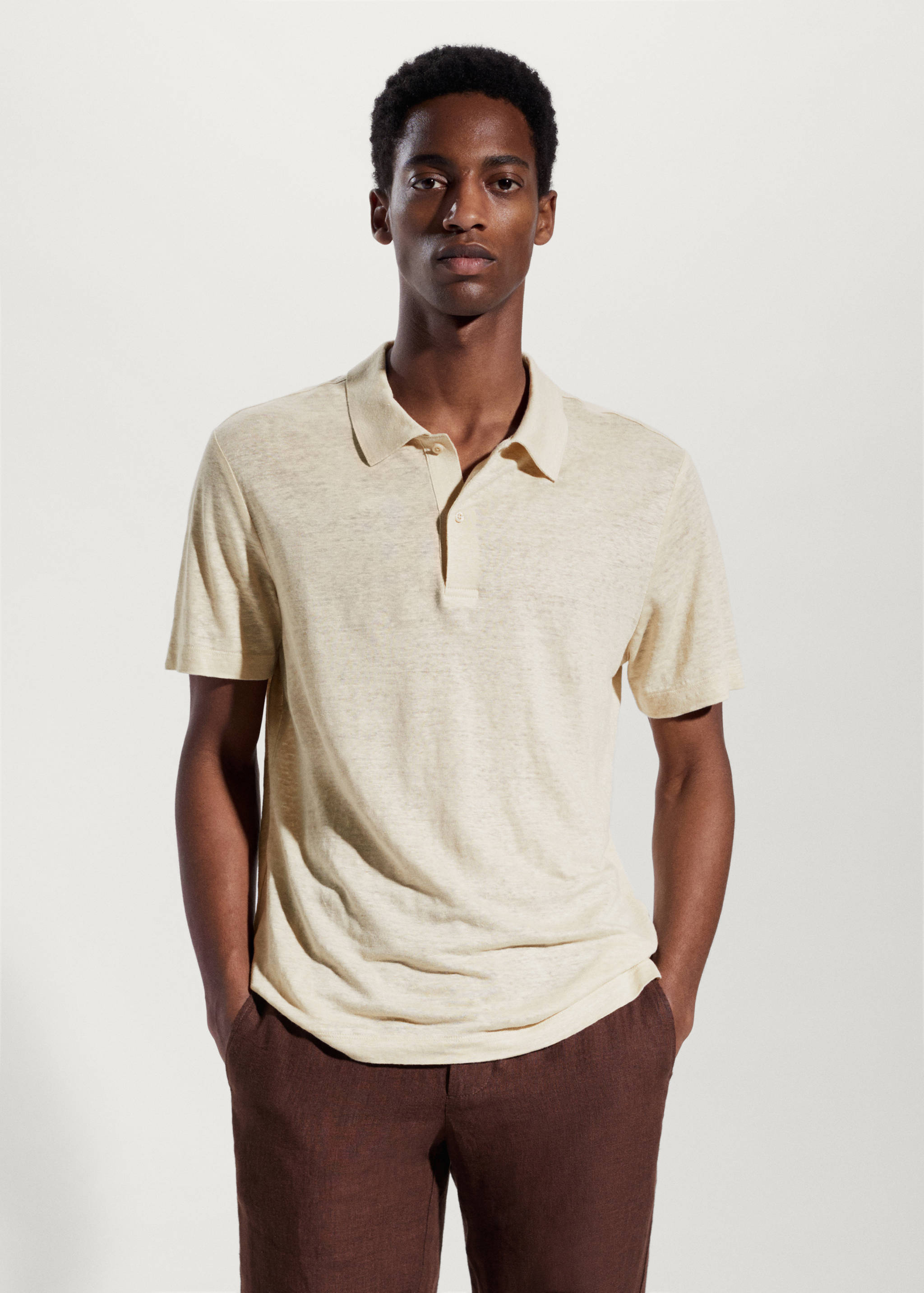 Slim fit 100% linen polo shirt - Medium plane