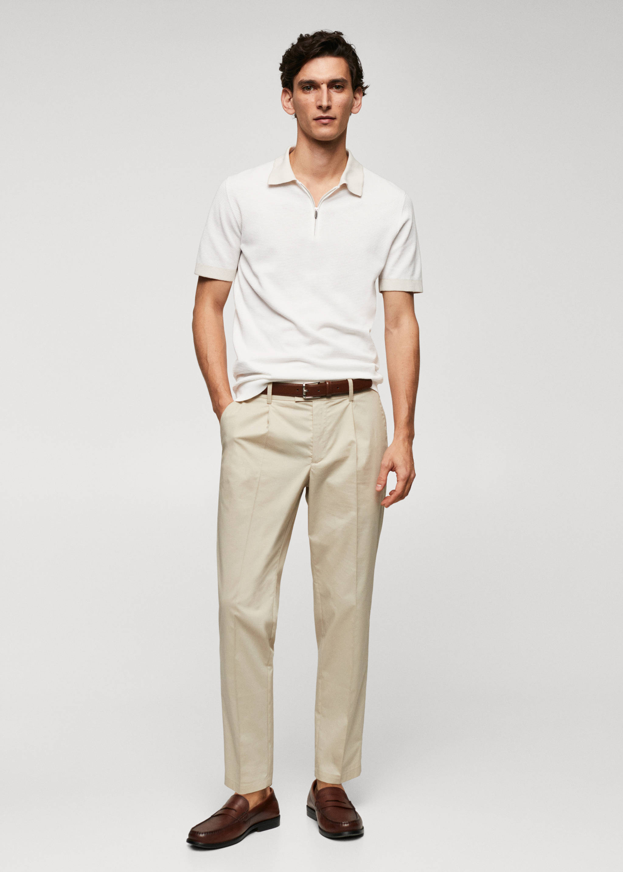 Fine-knit polo shirt with zip - General plane