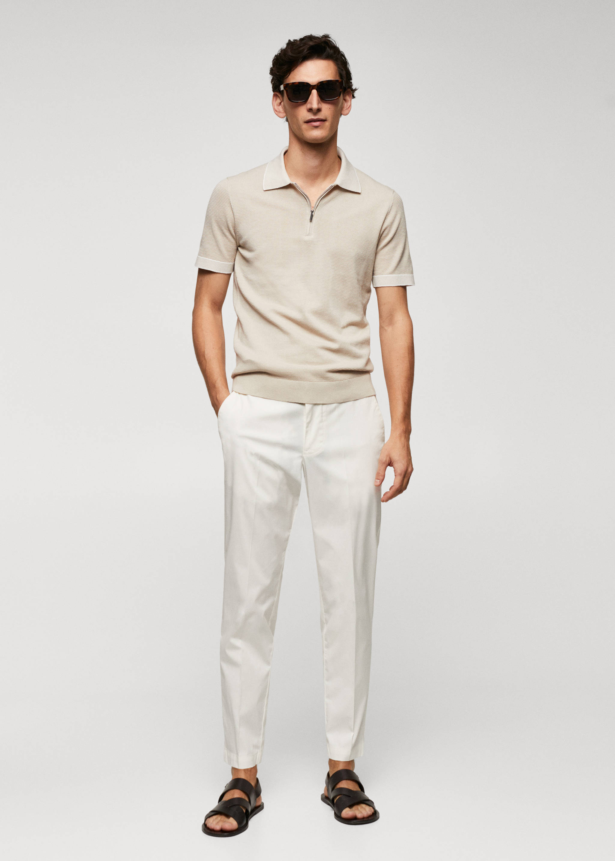 Fine-knit polo shirt with zip - General plane