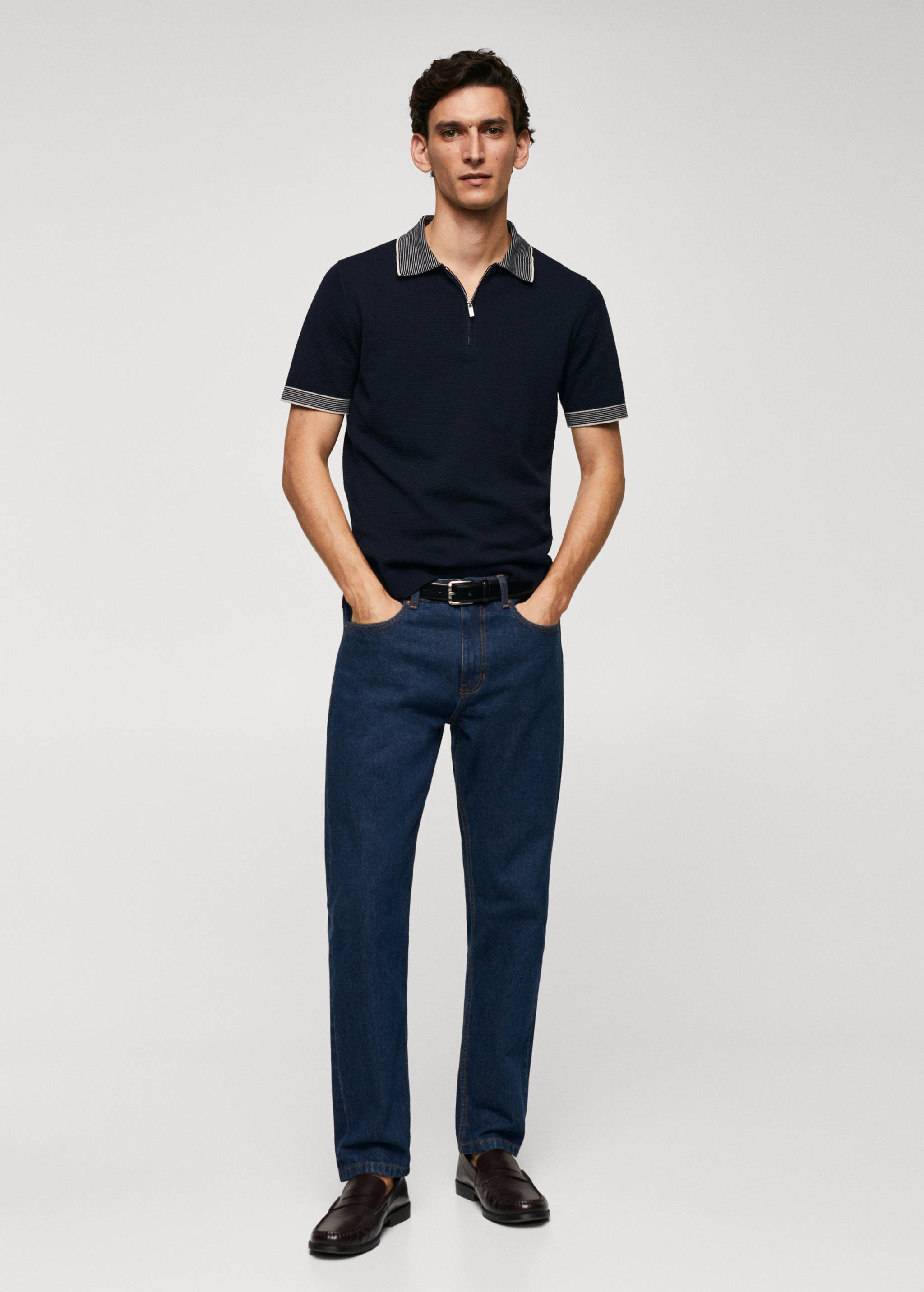Fine-knit polo shirt with zip - General plane