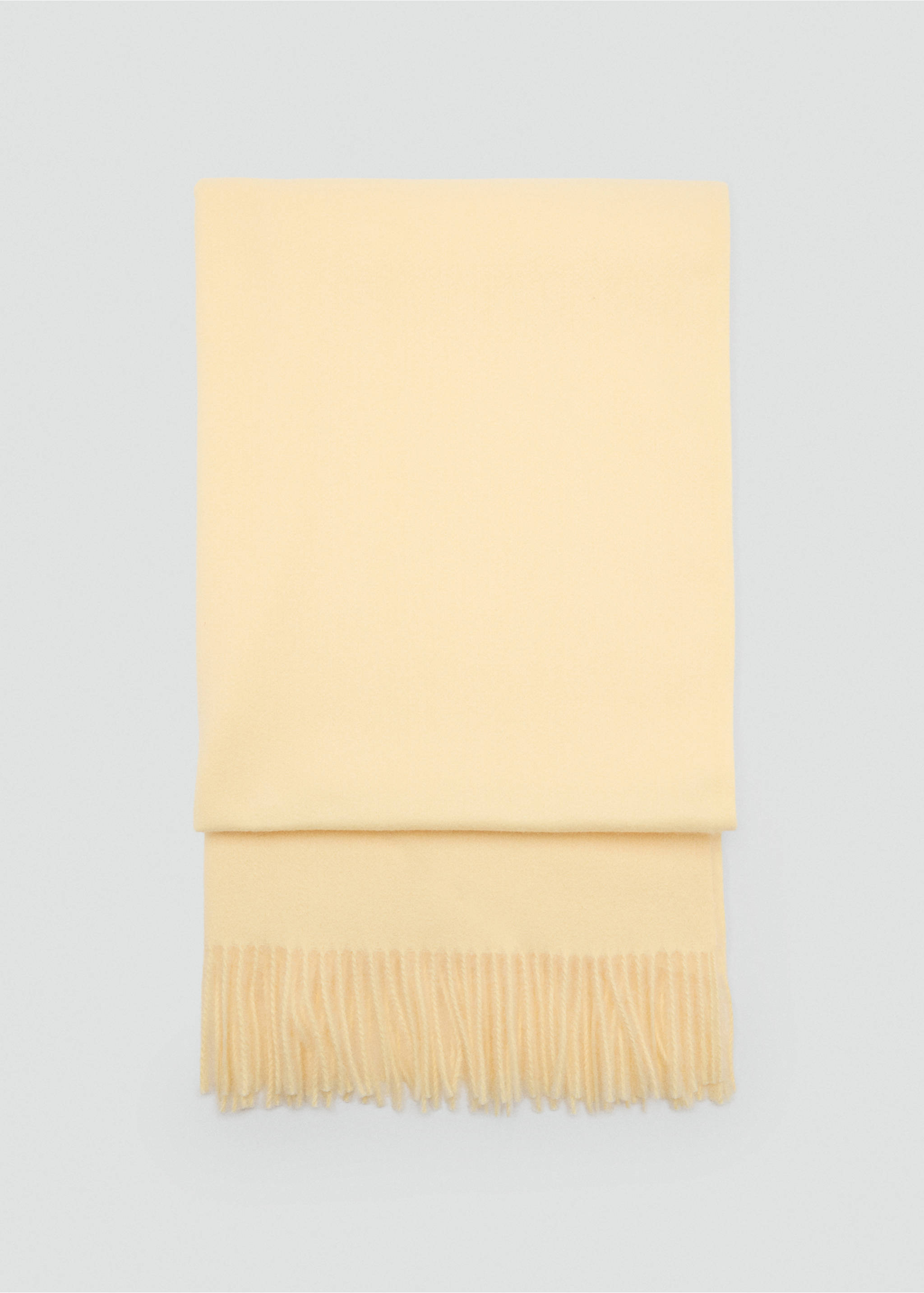 Pale yellow scarf with a fringe edge in a still life view., Vanilla. Ref: 47071332-00.