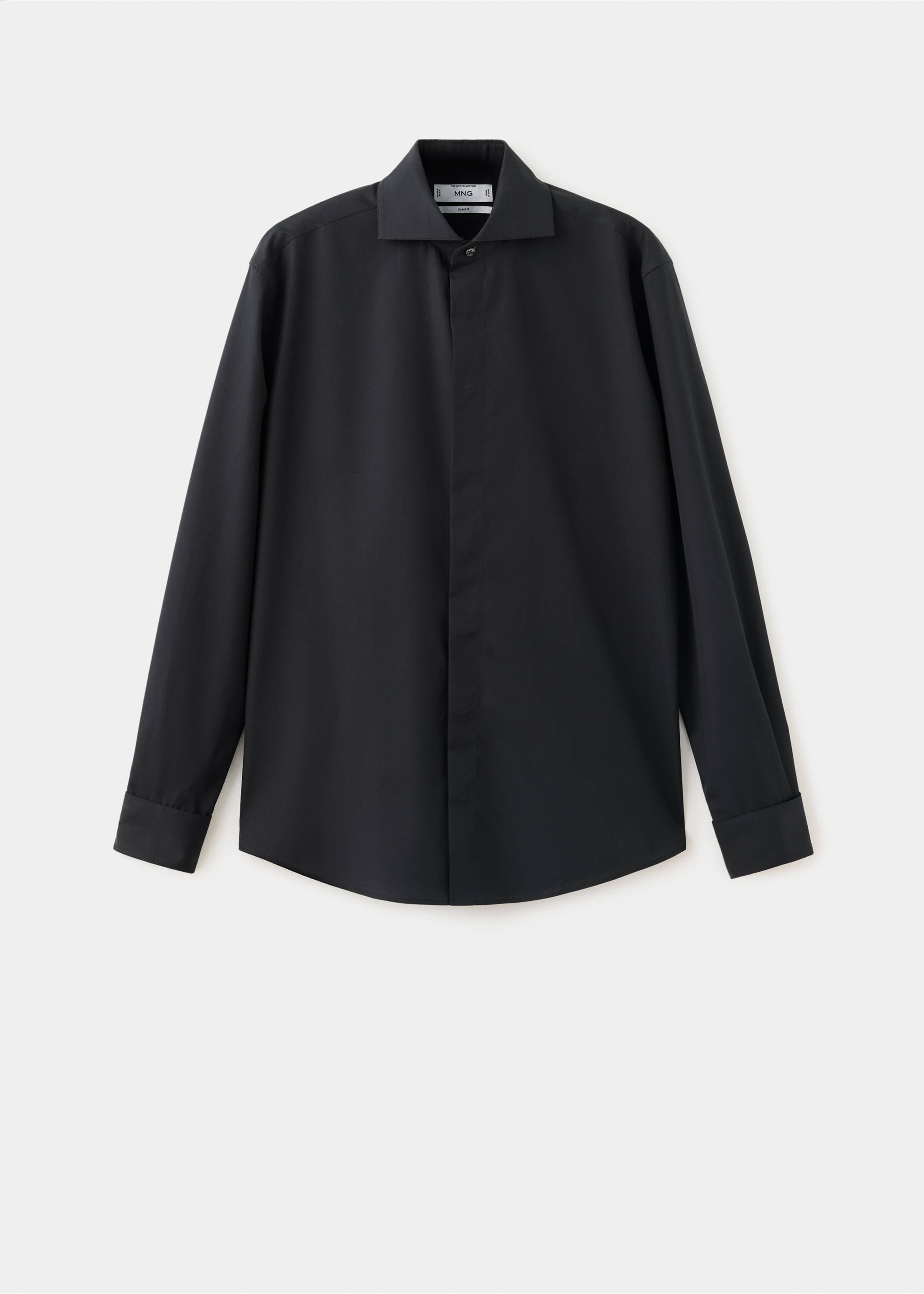 Black long-sleeved shirt with a spread collar and concealed placket., Black. Ref: 47071335-00.