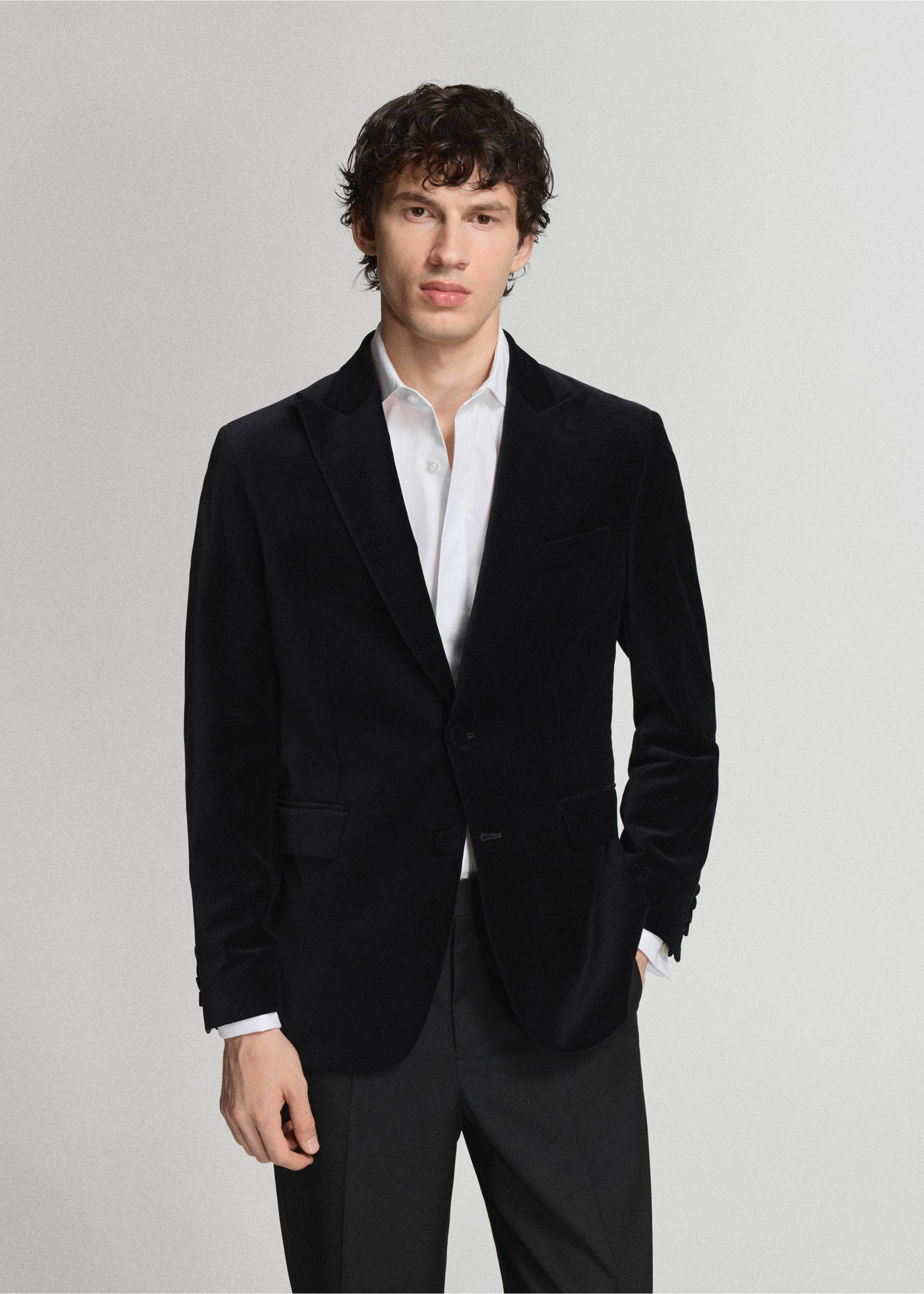Blazer 100 % coton, velours - Plan moyen, Noir. Ref: 47071336-00.