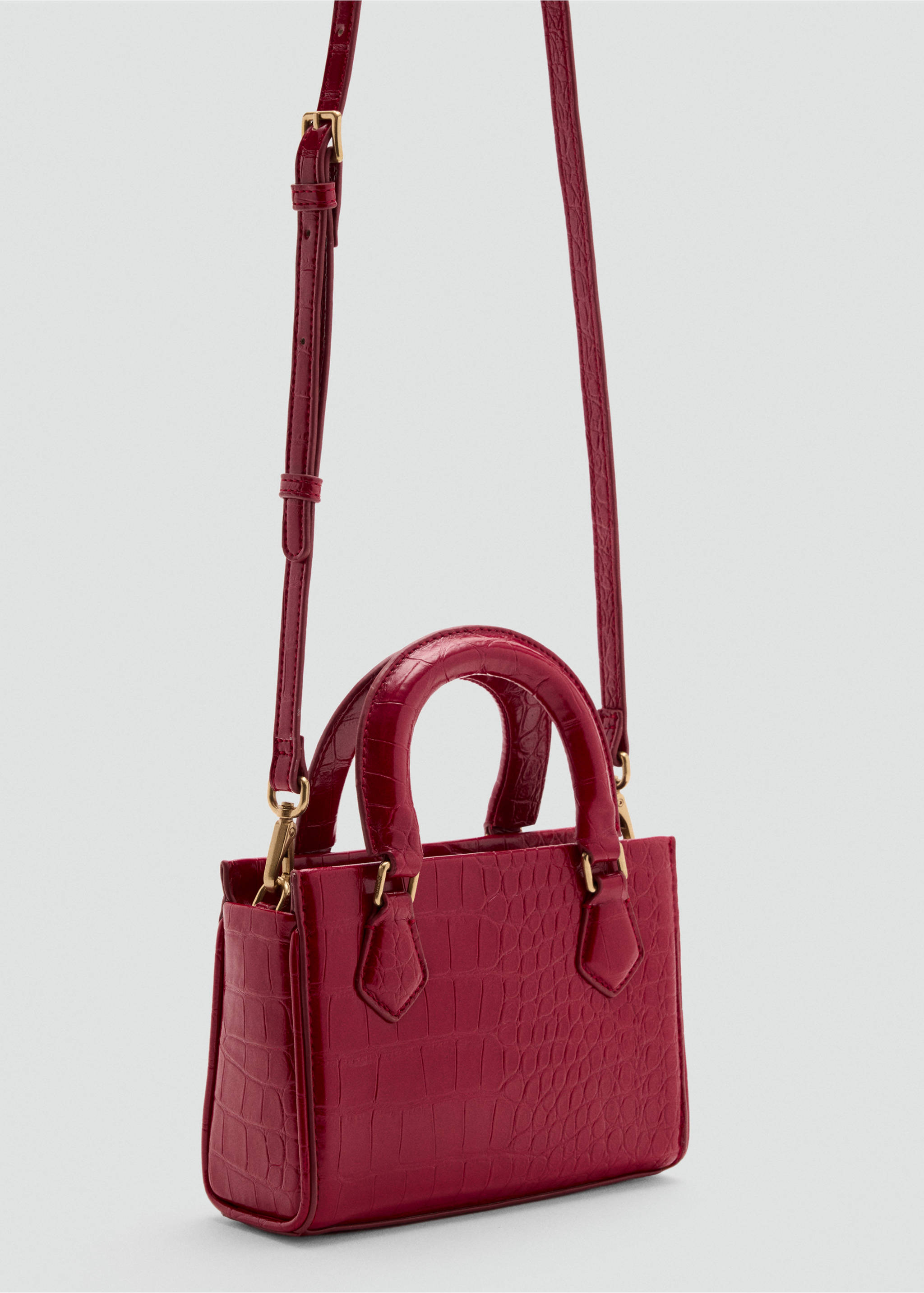 Raspberry red embossed cross-body bag with top handles and gold hardware., Red. Ref: 47071340-00.