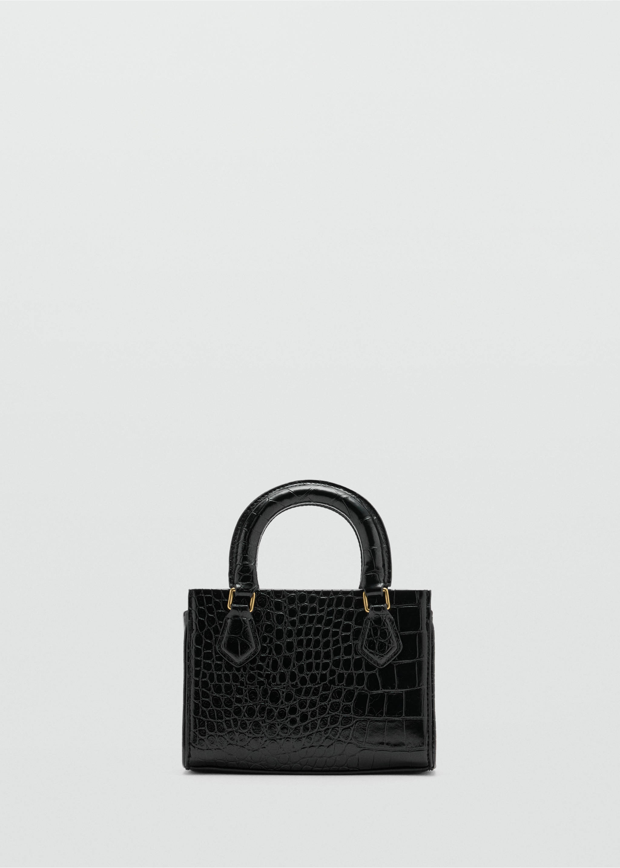Black miniature handbag with a glossy crocodile texture and gold hardware., Black. Ref: 47071340-00.
