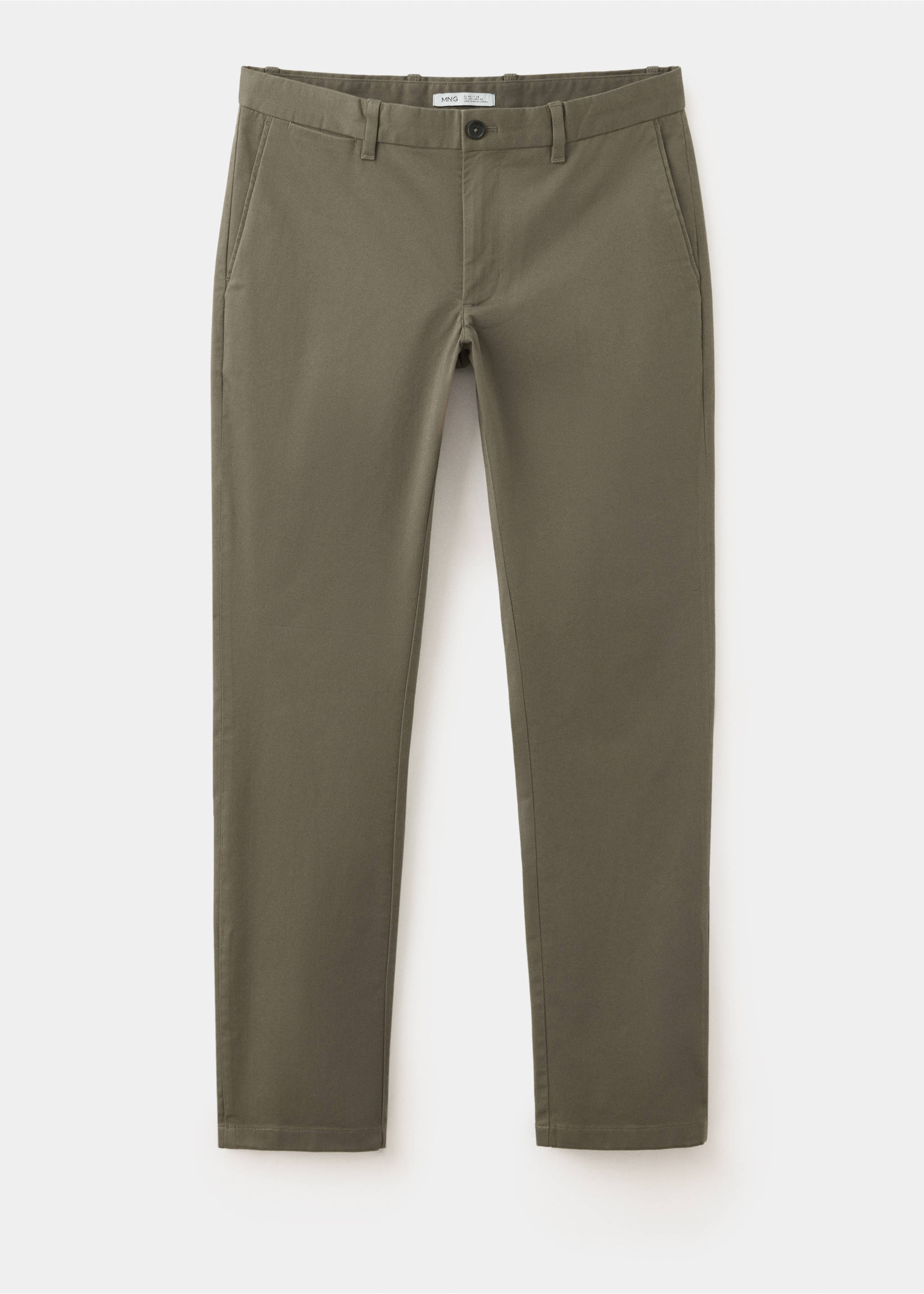 Olive green trousers featuring a button fly, belt loops, and side pockets., Medium Brown. Ref: 47071351-00.