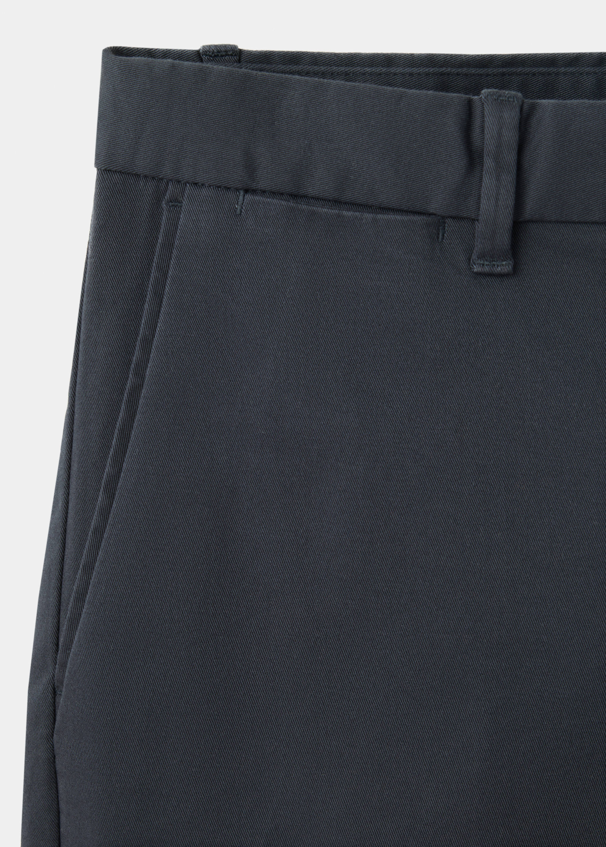Dark grey men's trousers waistband and pocket detail.