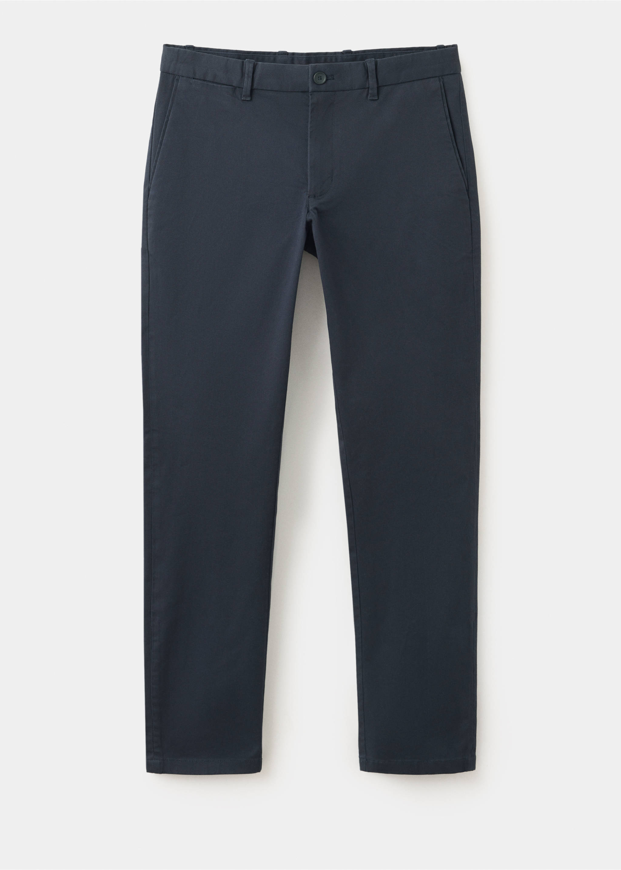 Dark navy blue slim-fit men's trousers with belt loops and front pockets., Navy. Ref: 47071351-00.