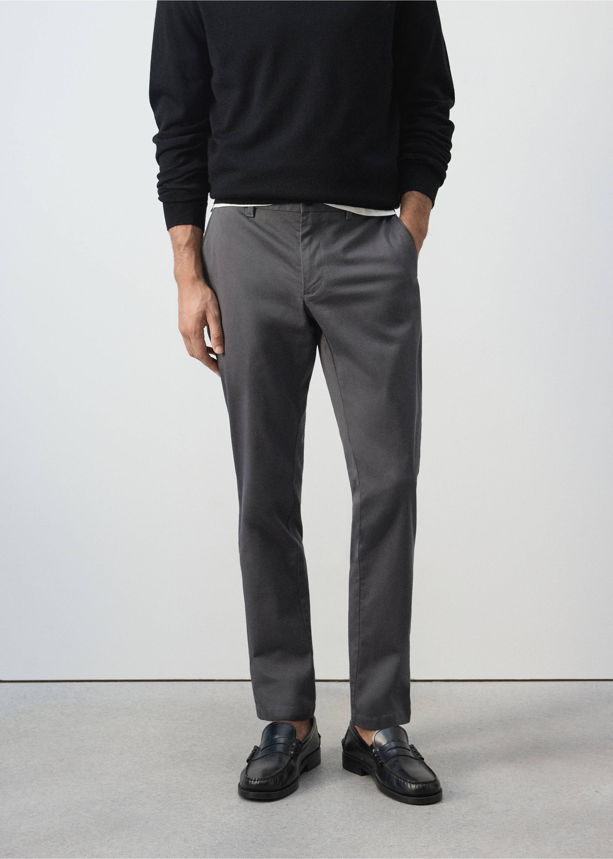 Dark grey trousers with a straight-leg fit., Medium Heather Grey. Ref: 47071351-00.
