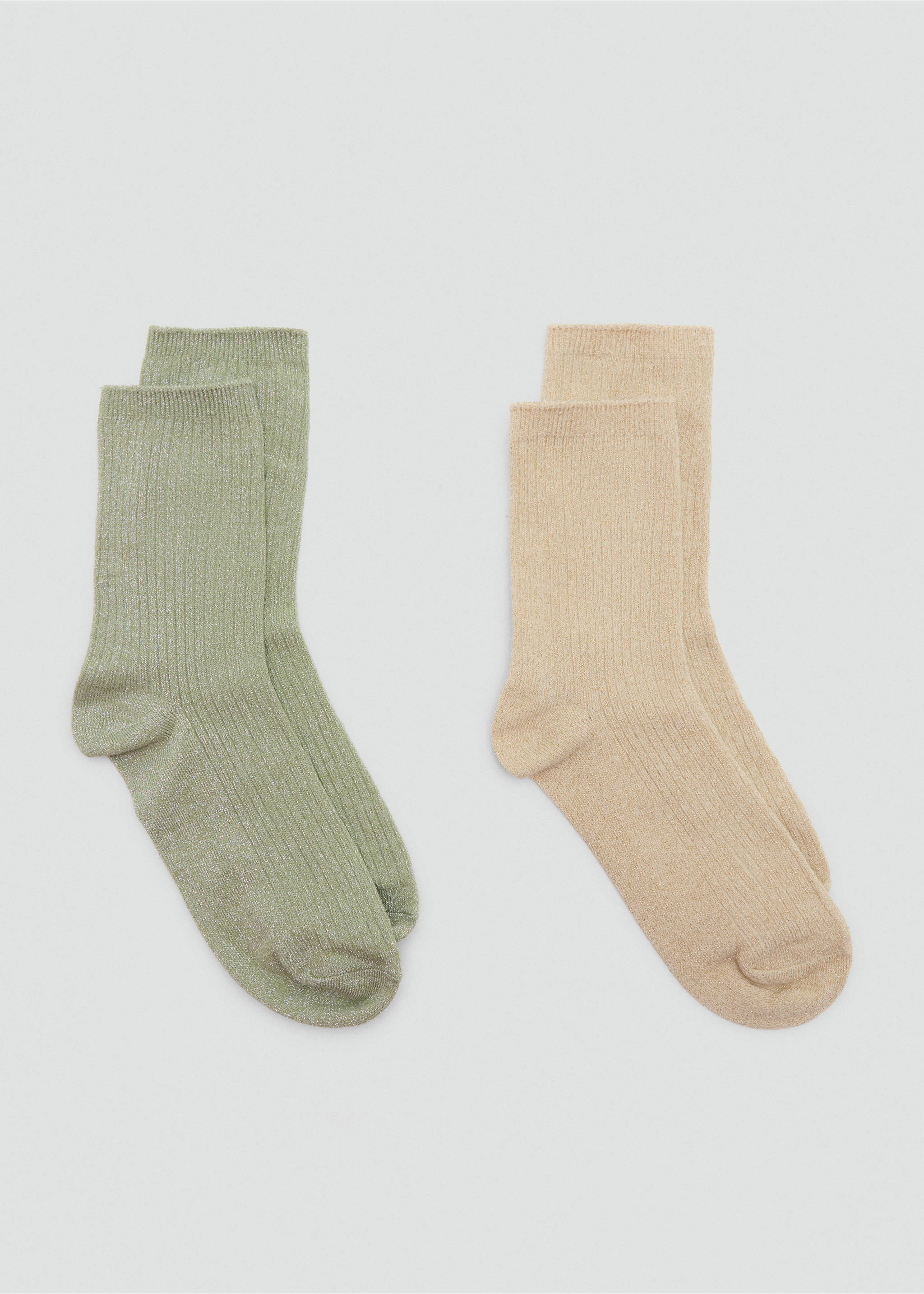 Two pairs of ribbed metallic knit socks in pale green and beige., Pastel Green. Ref: 47071356-00.