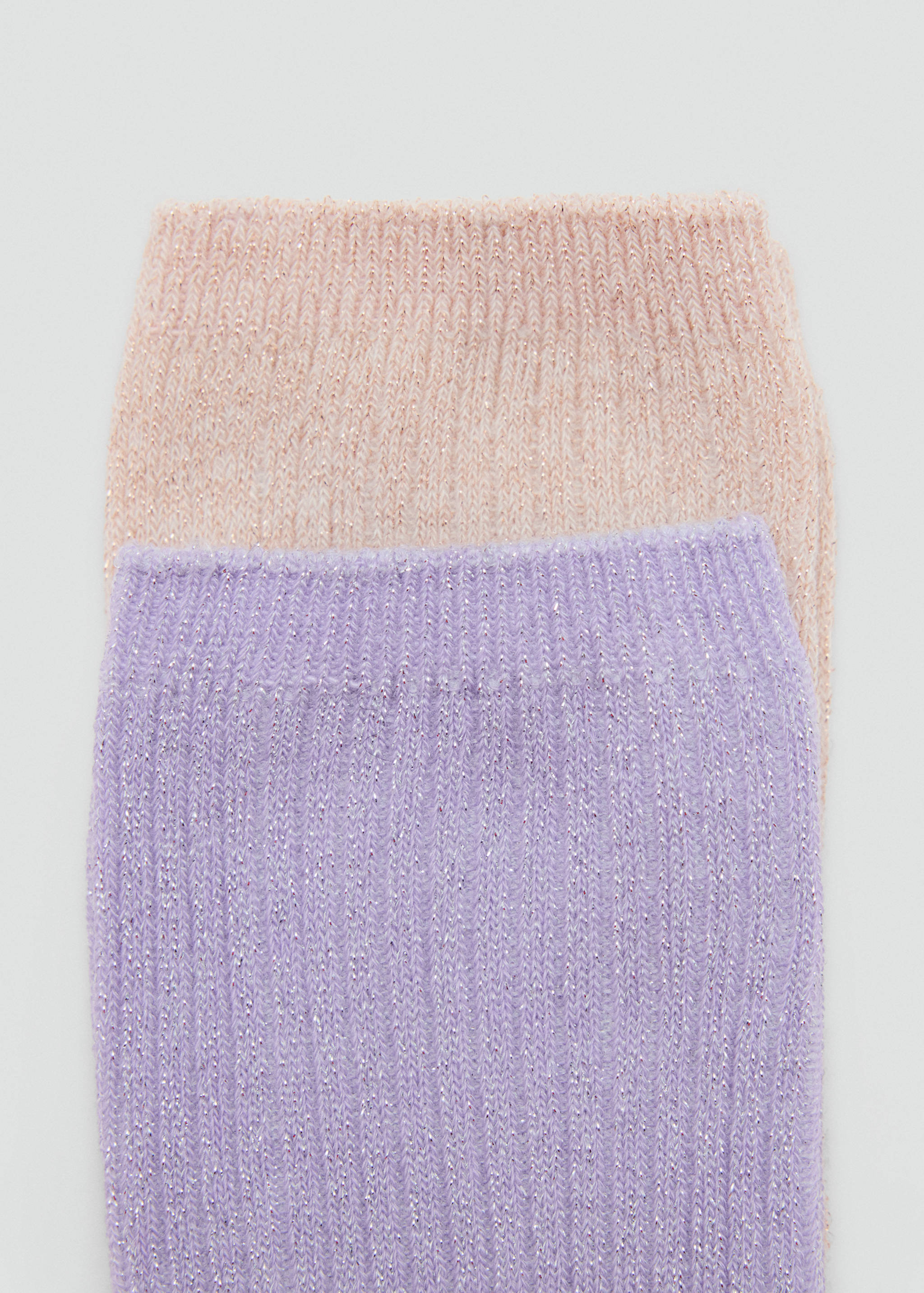 Pack of two pink and purple ribbed metallic lurex socks.