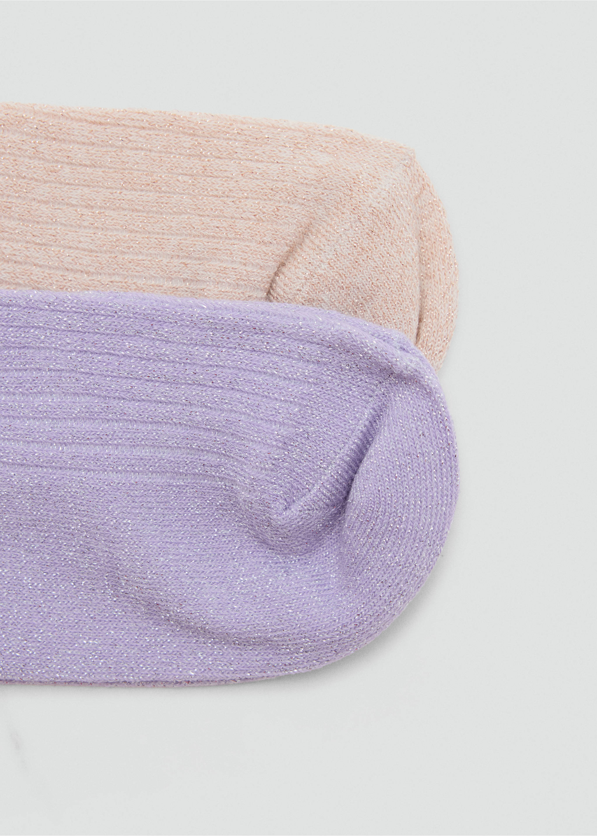 Two pairs of shimmer ribbed knit socks in pink and lilac., Lilac. Ref: 47071356-00.