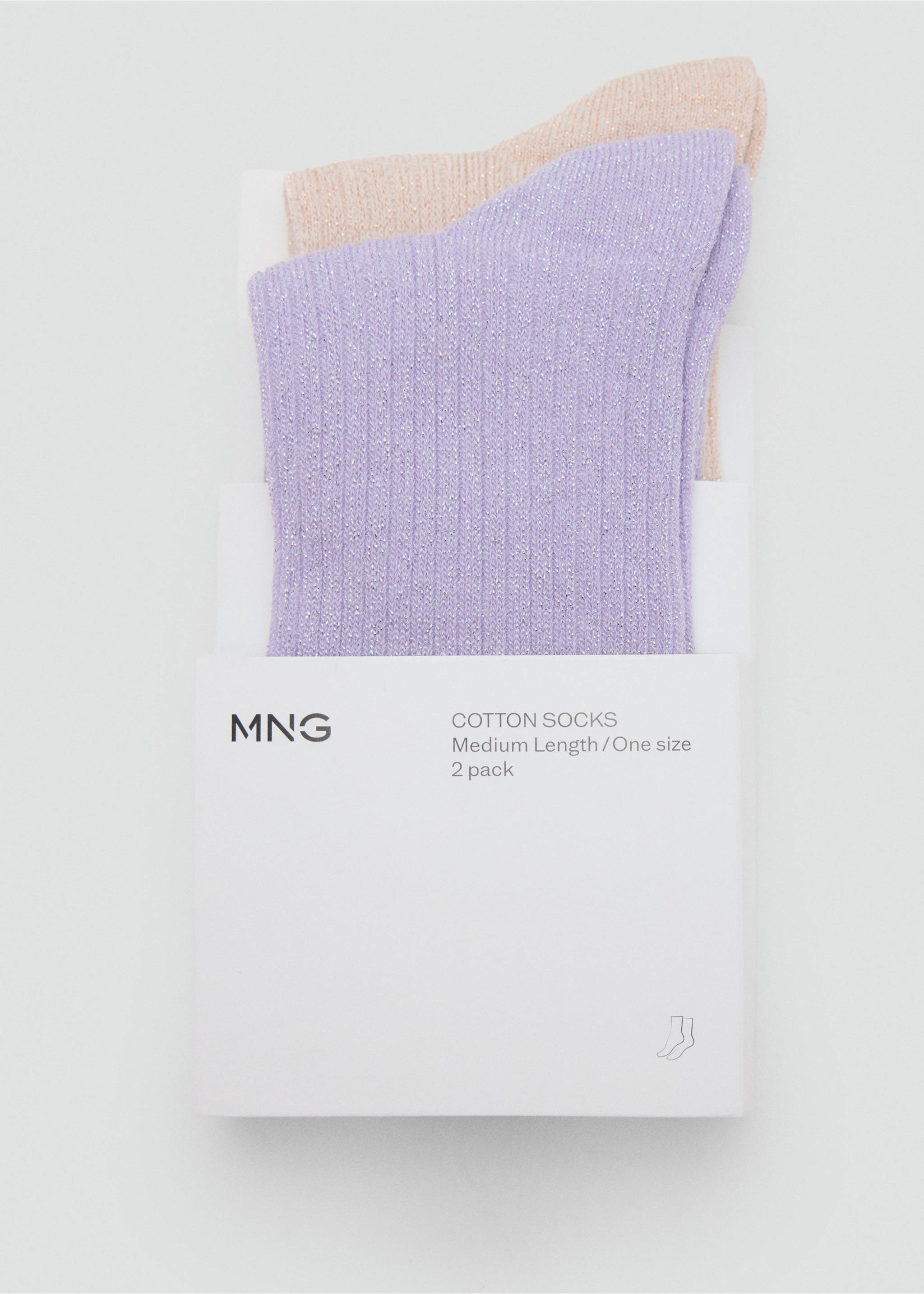 Two-pack of ribbed metallic glitter socks in light purple and peach., Lilac. Ref: 47071356-00.