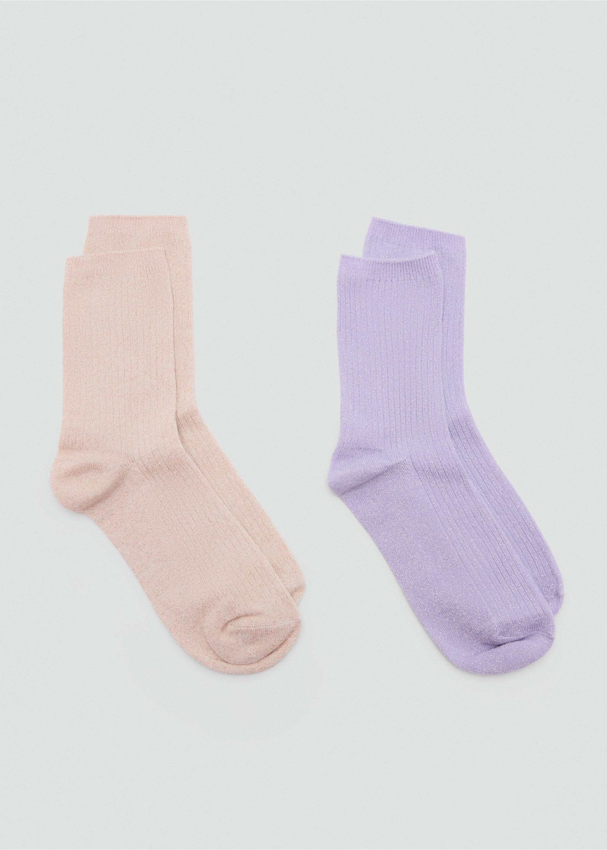 Two pairs of ribbed mid-calf socks in soft pink and pale lilac., Lilac. Ref: 47071356-00.