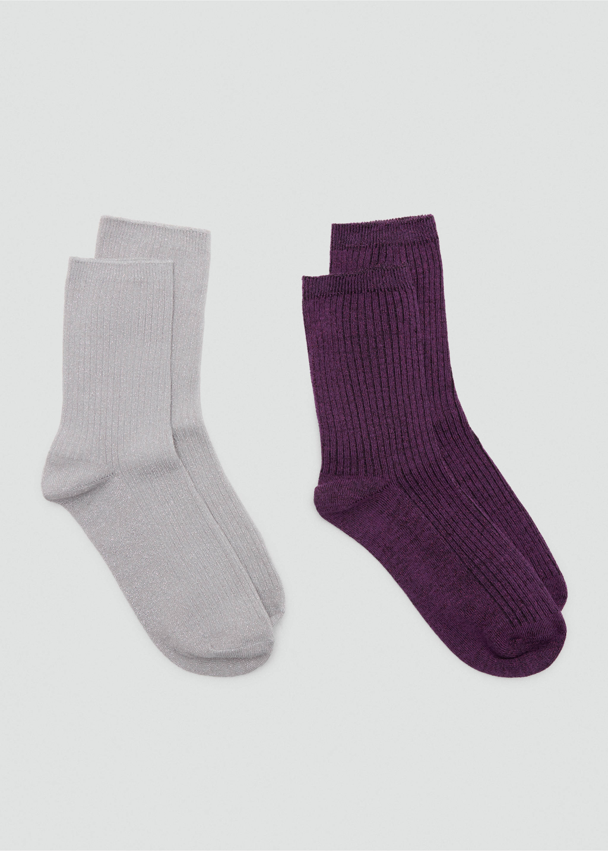 Pack of two ribbed socks in light grey and plum purple., Silver. Ref: 47071356-00.