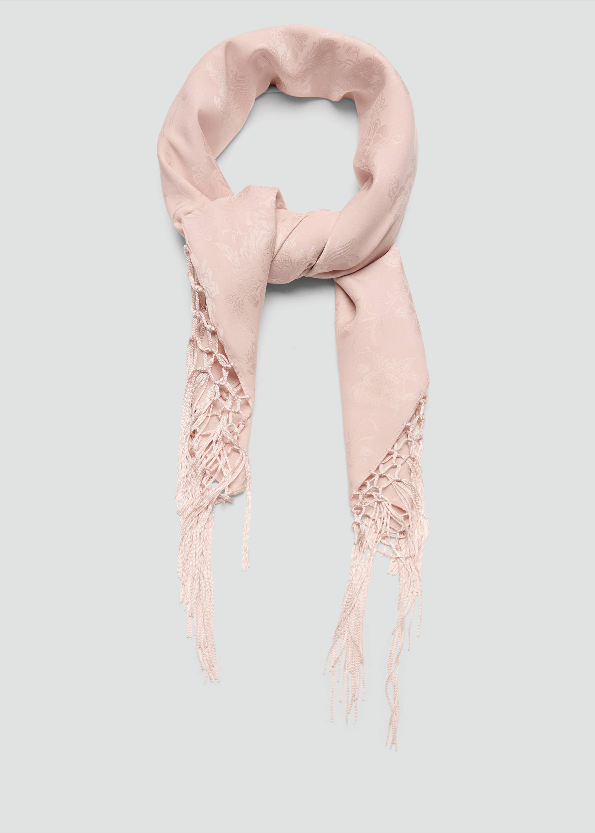 Light pink jacquard scarf with decorative fringe., Light Pink. Ref: 47071381-00.