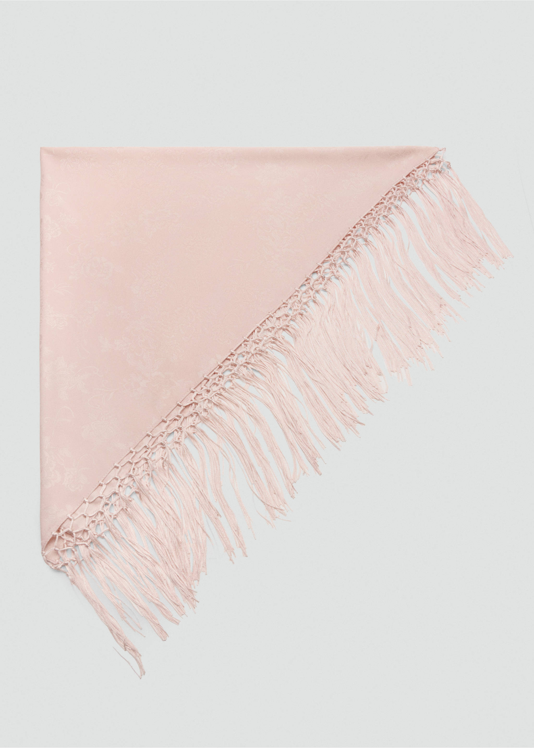 Pink scarf with a subtle tonal pattern and a knotted macramé fringe border., Light Pink. Ref: 47071381-00.