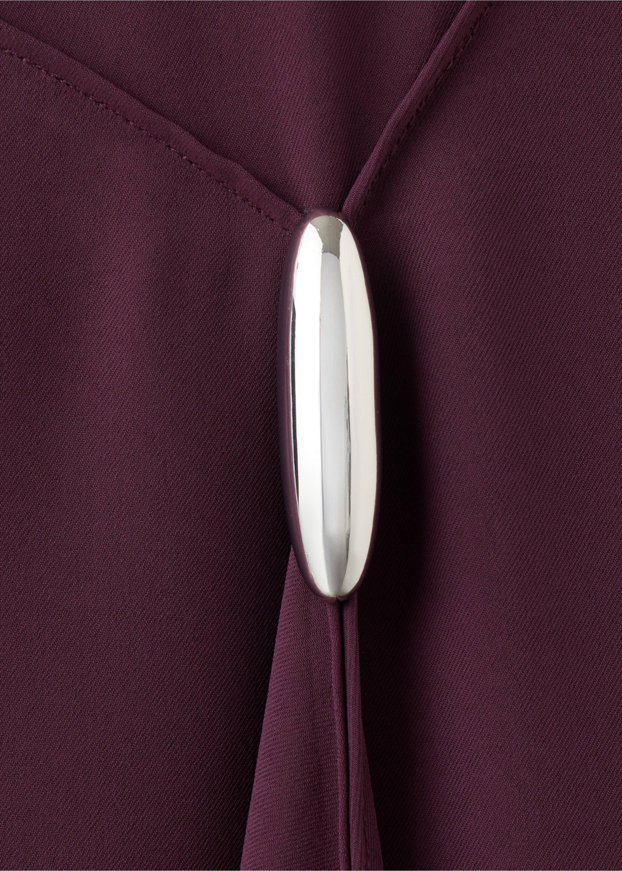 Close-up of burgundy dress fabric with metallic silver hardware detail., Burgundy. Ref: 47071425-00.