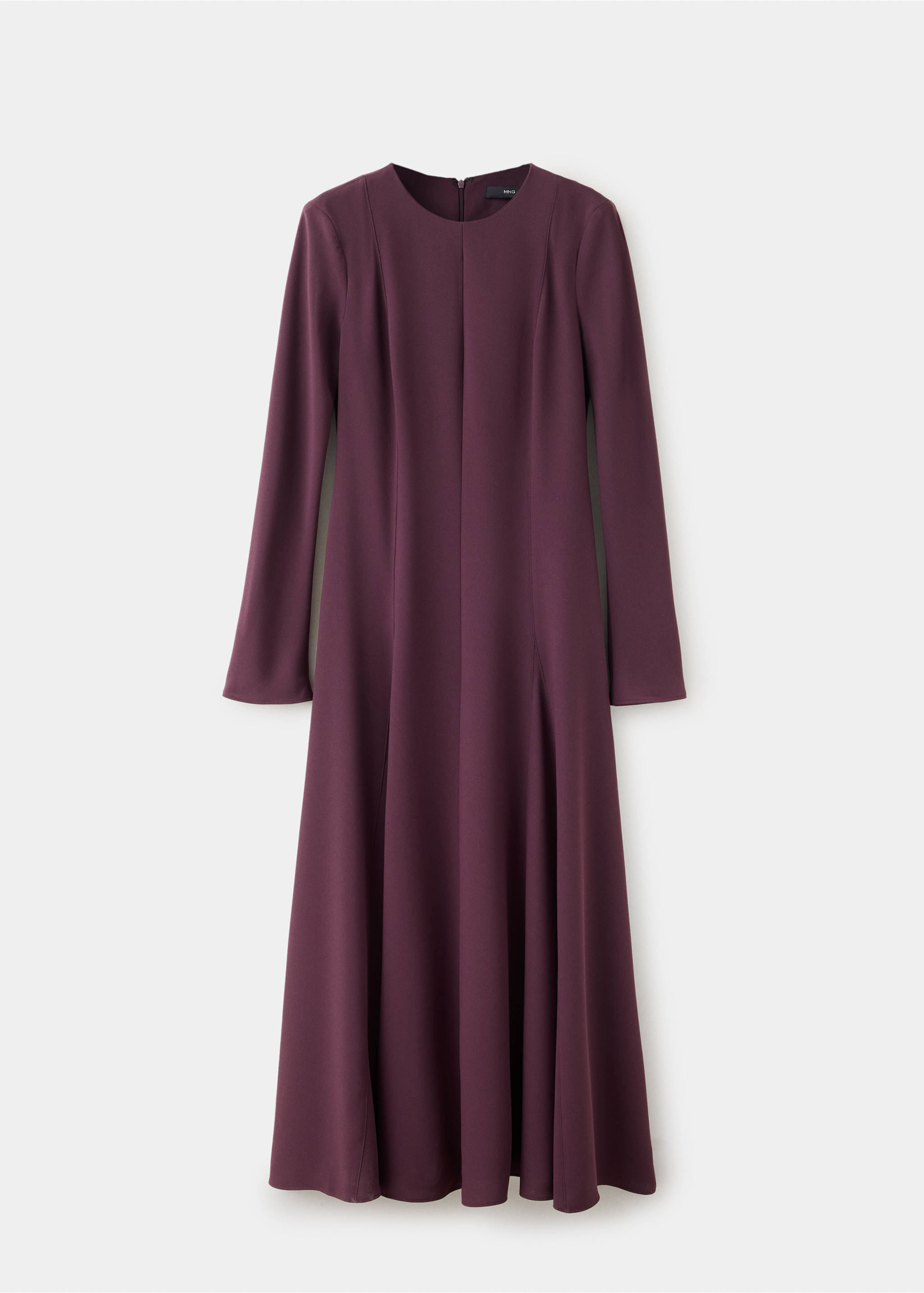 Dark plum long-sleeved midi dress with a round neckline., Burgundy. Ref: 47071445-00.