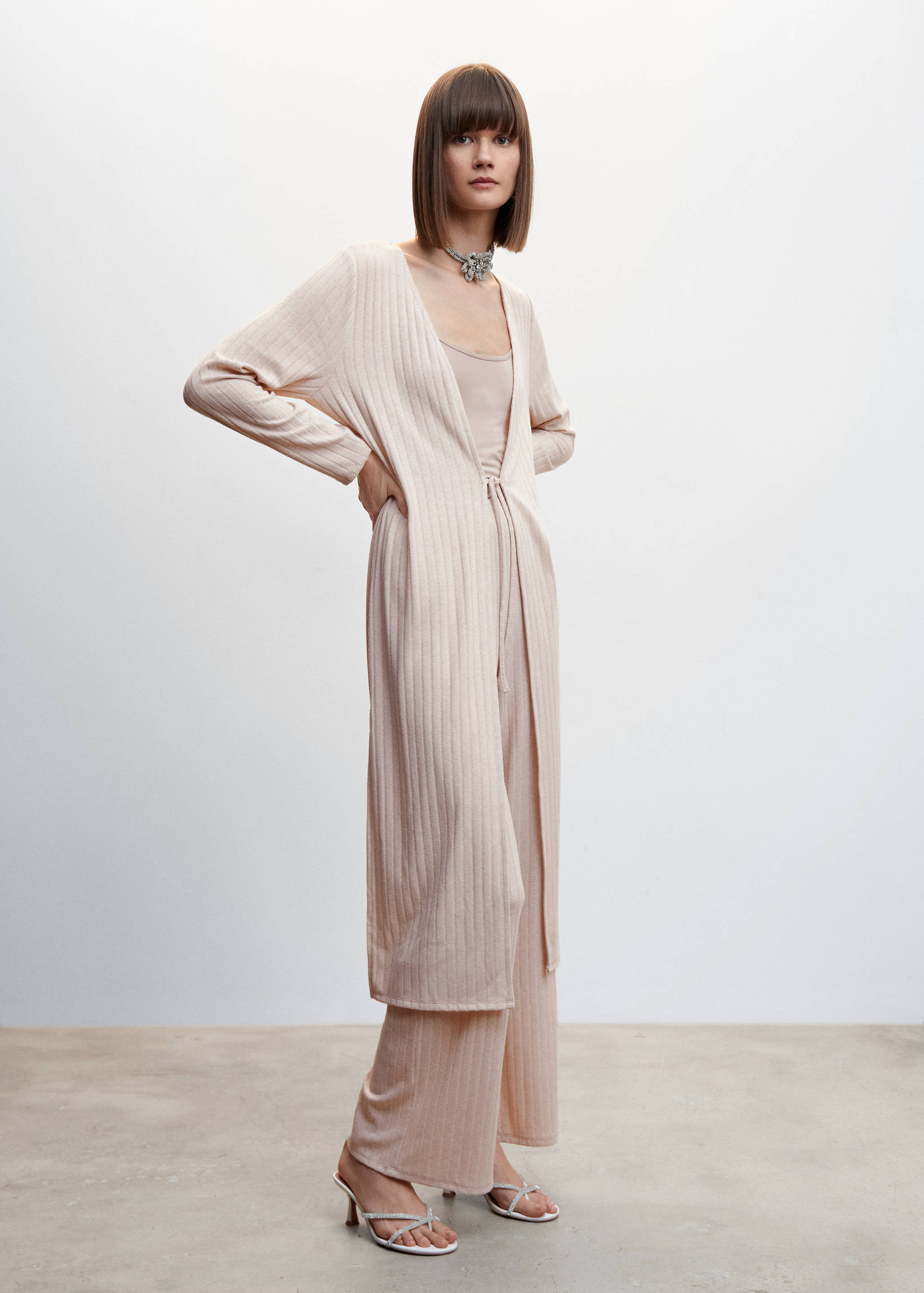 Ribbed long cardigan - General plane