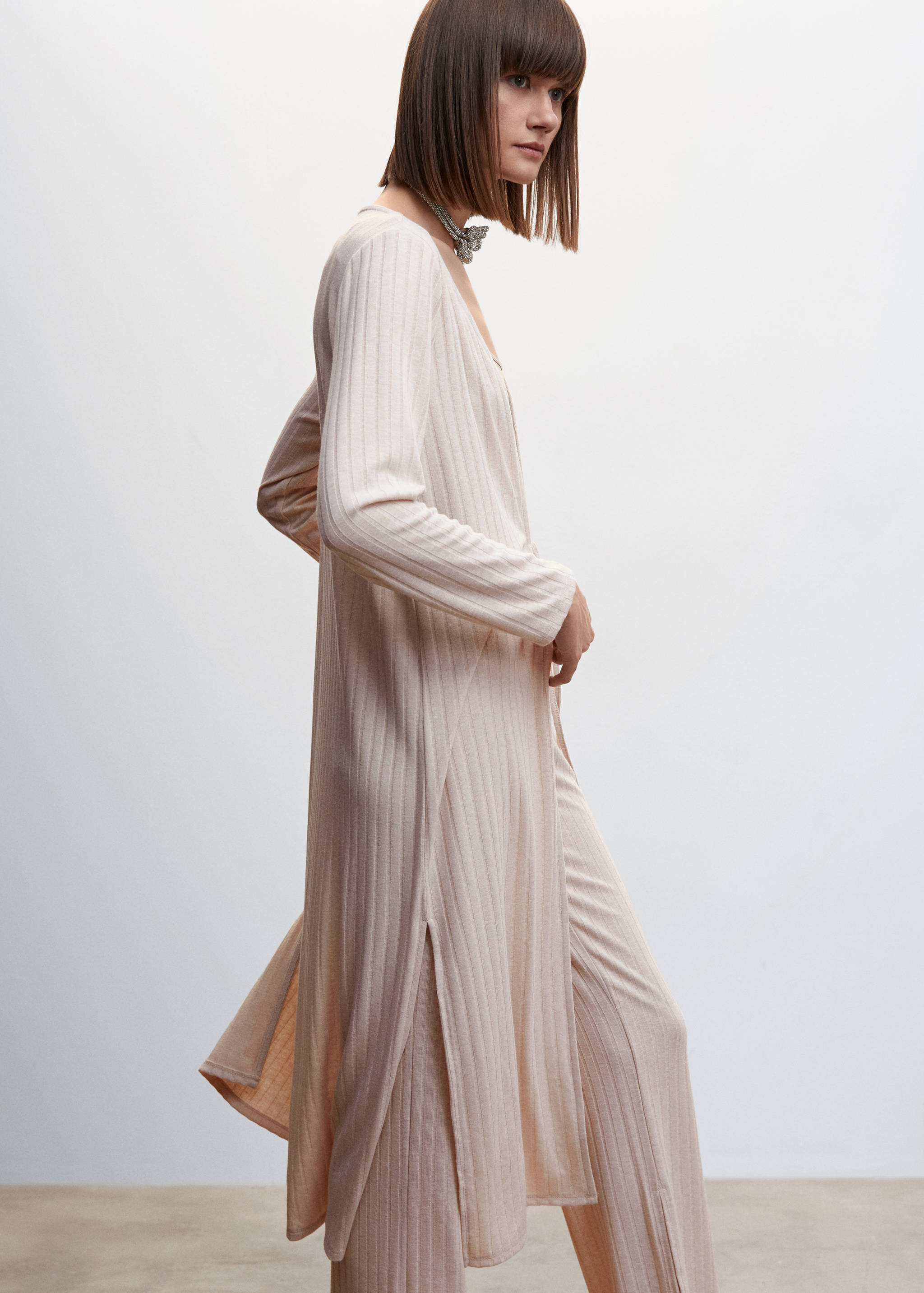 Ribbed long cardigan - Medium plane