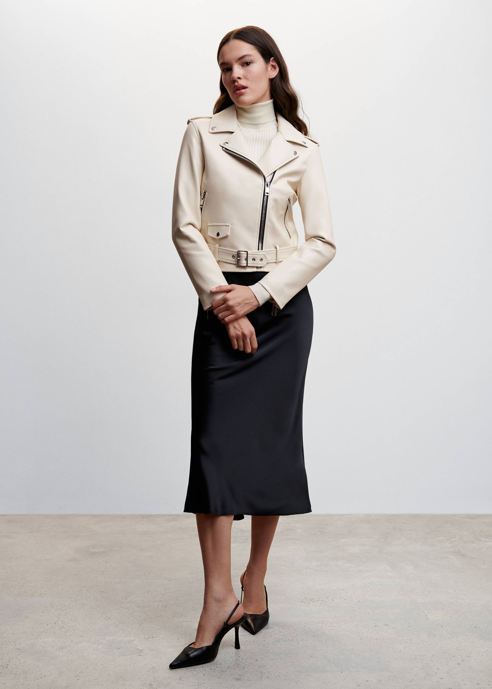 皮革效果机车夹克 - null