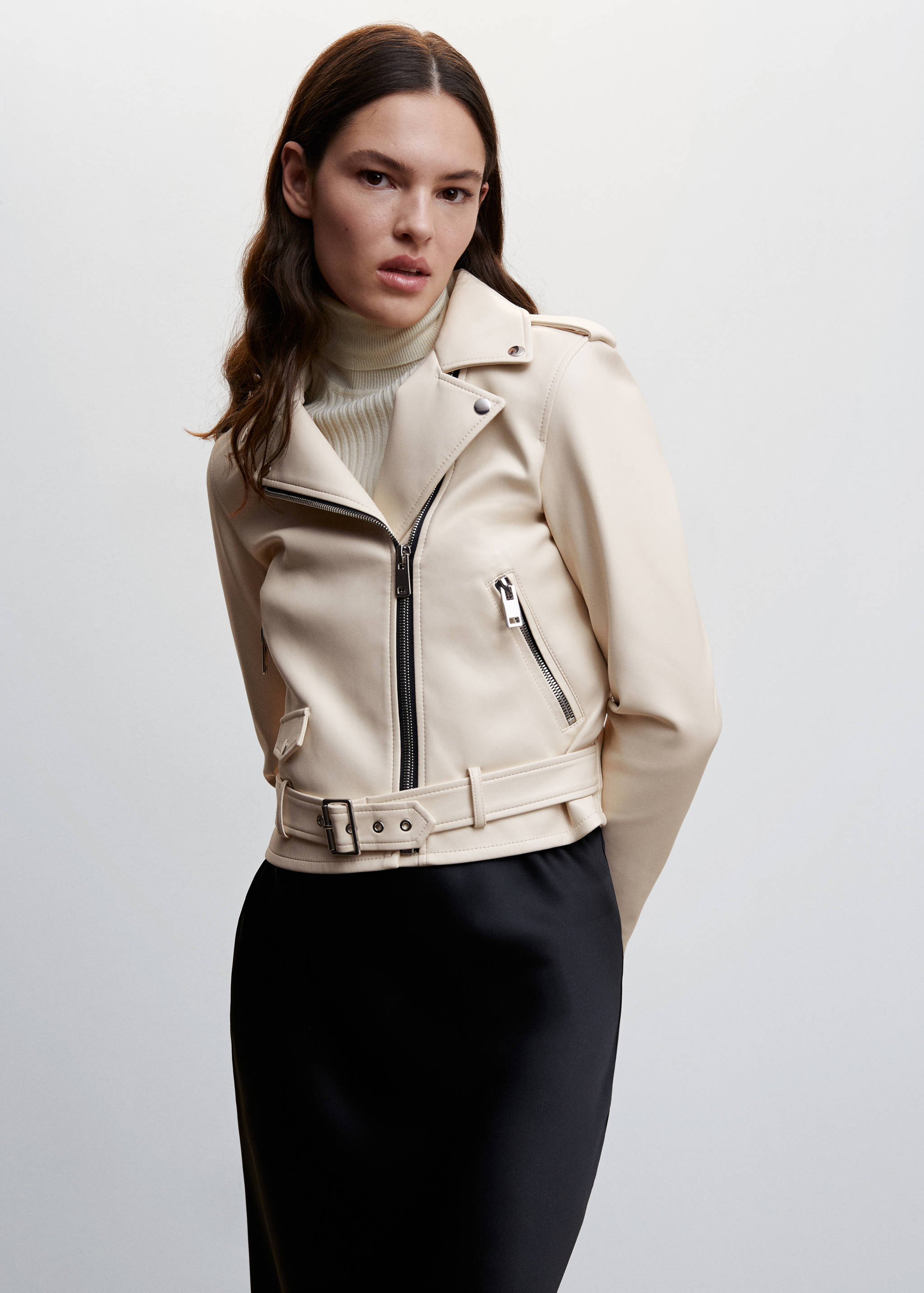 皮革效果机车夹克 - null