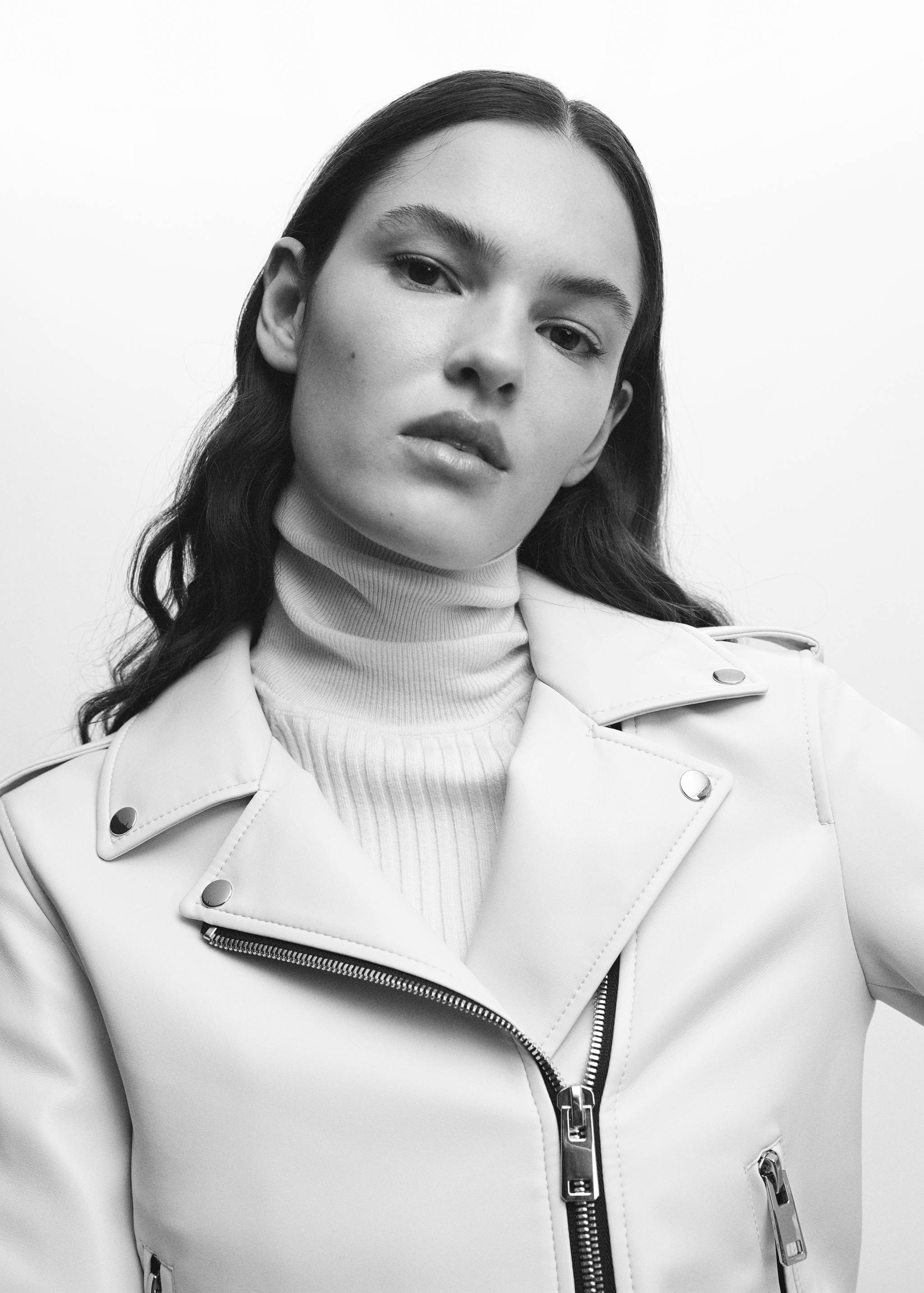 皮革效果机车夹克 - null