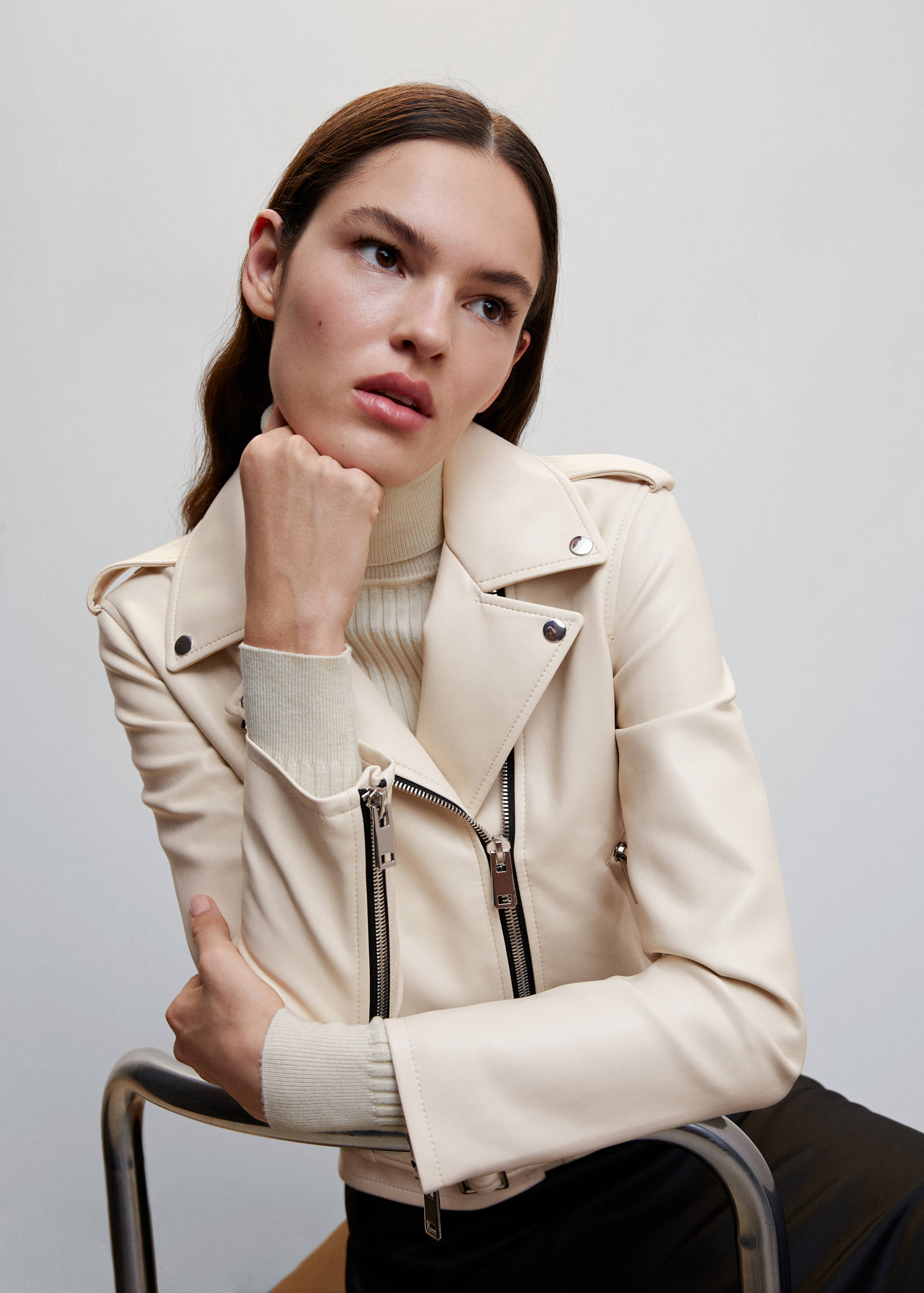 皮革效果机车夹克 - null