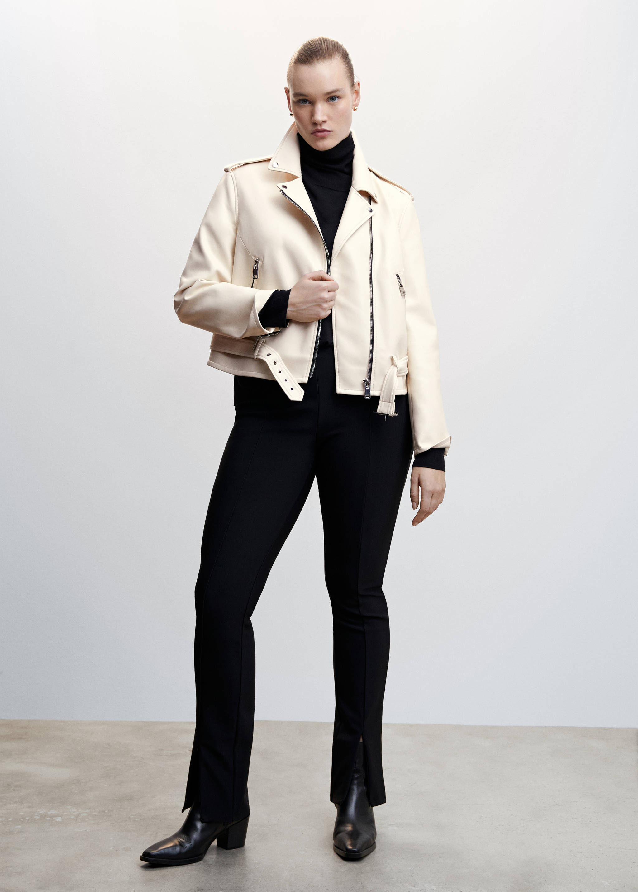 皮革效果机车夹克 - null