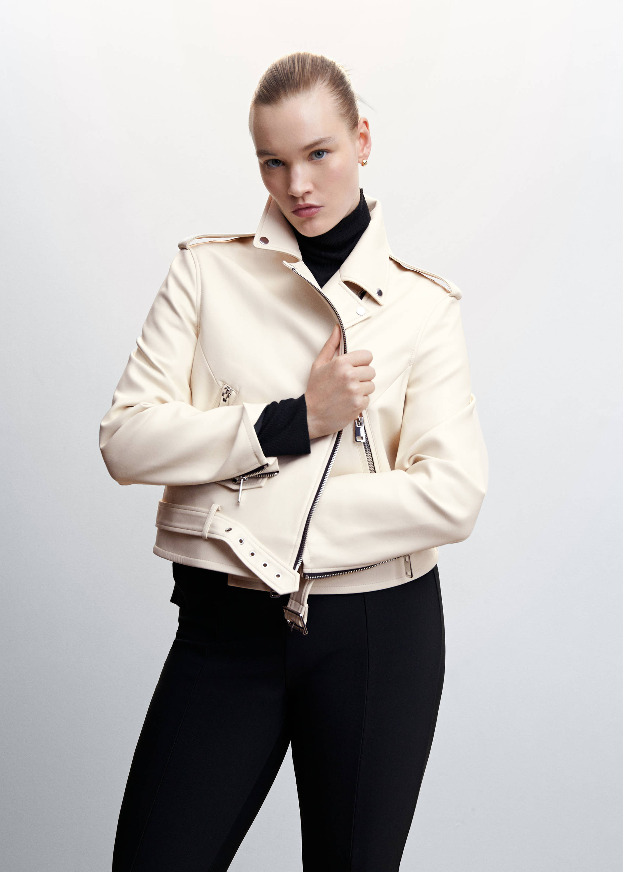 皮革效果机车夹克 - null