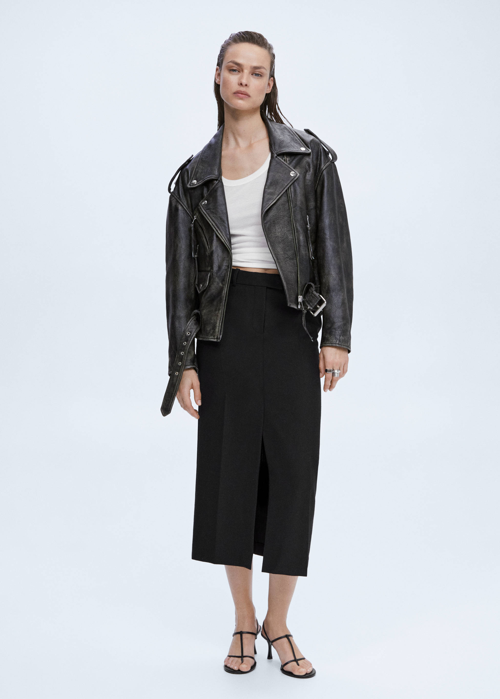 Leather biker oversize jacket - General plane