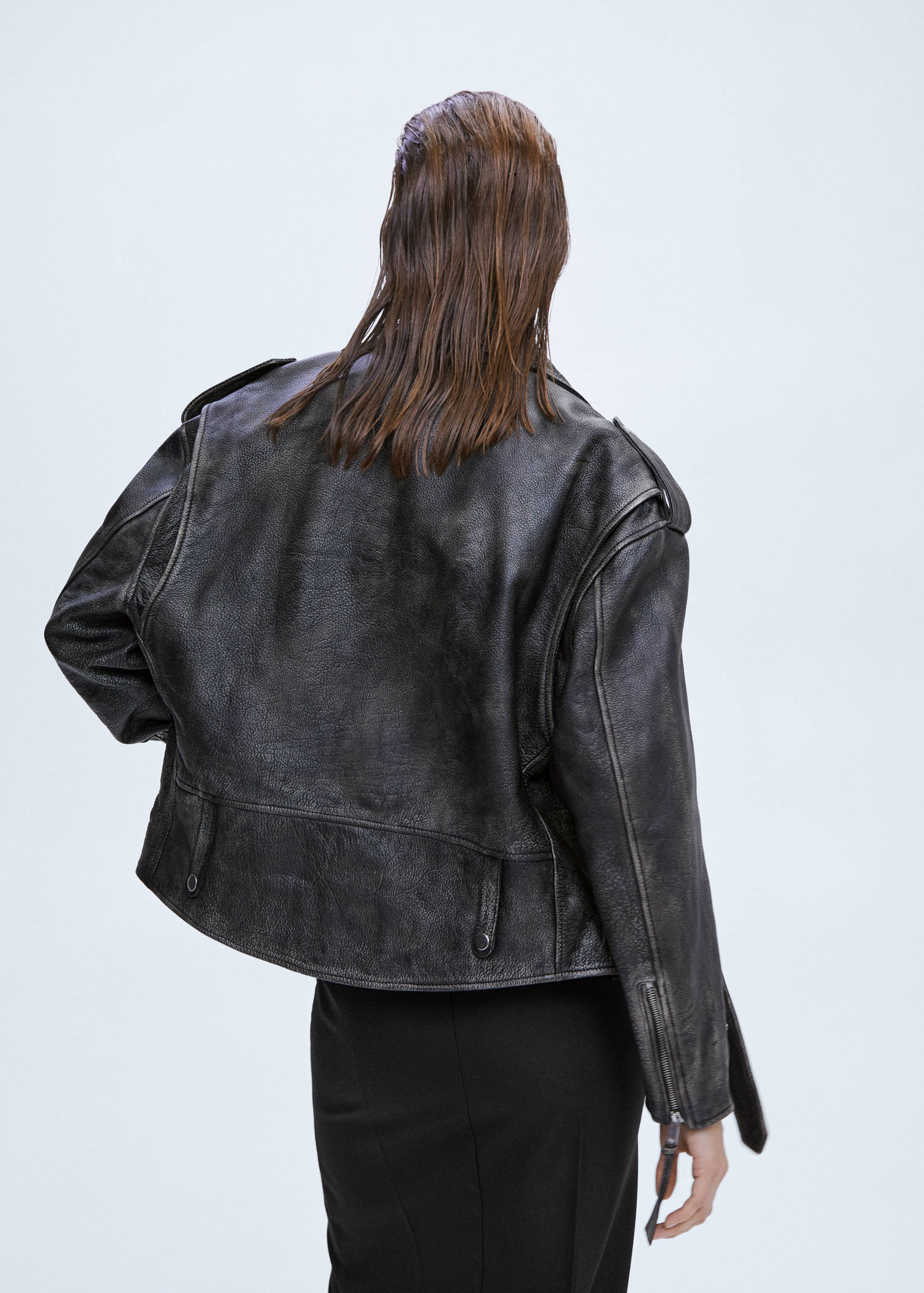 Leather biker oversize jacket - Reverse of the article