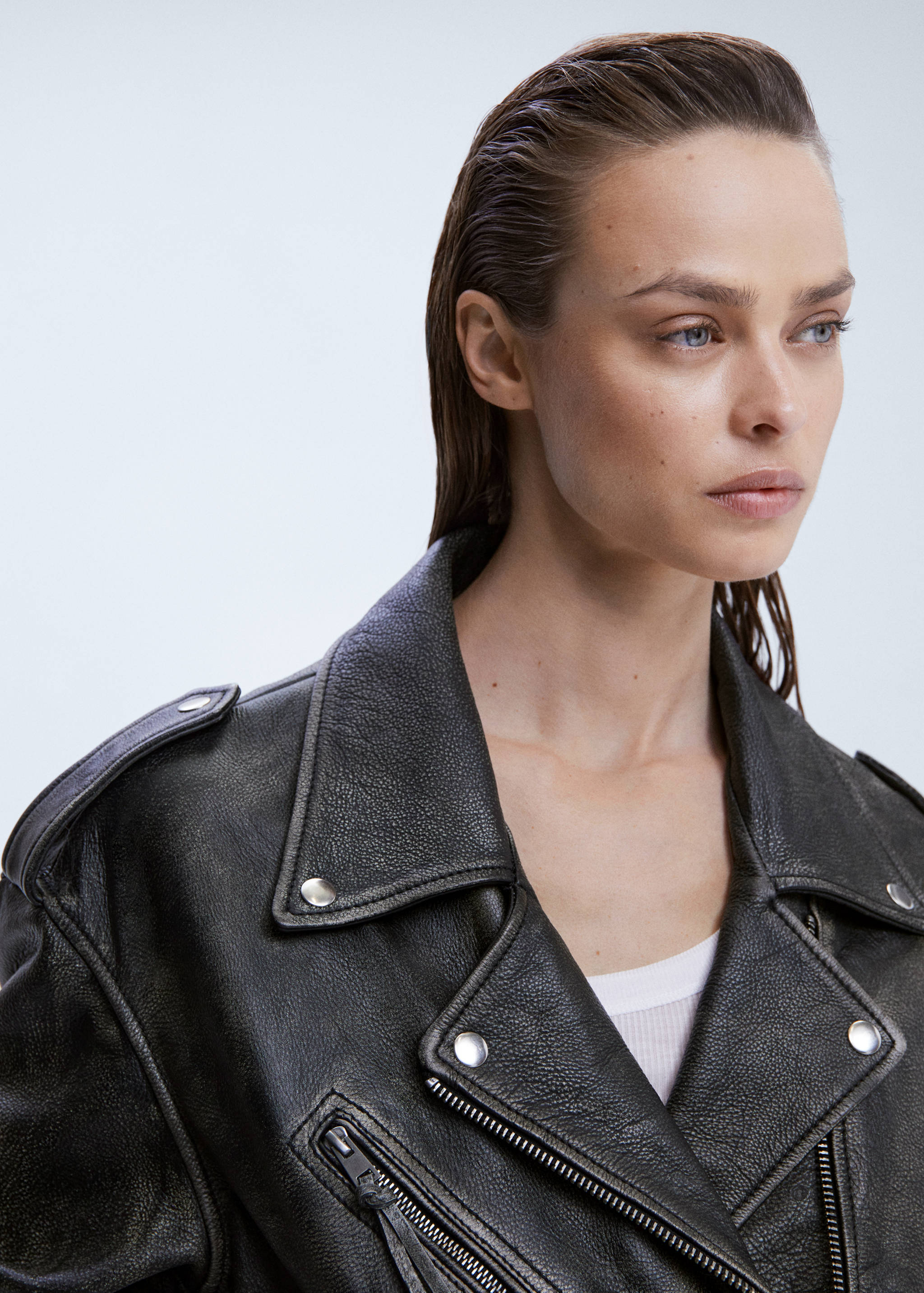 Leather biker oversize jacket - Details of the article 1