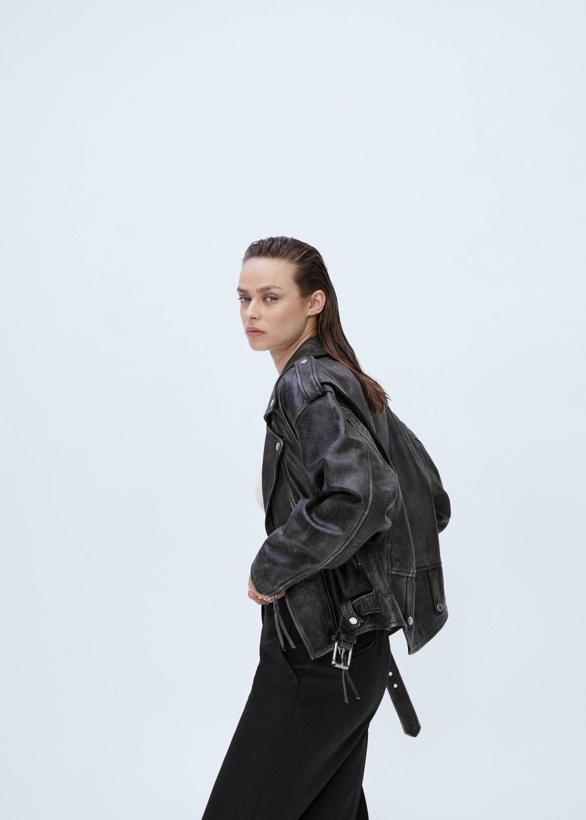 Leather biker oversize jacket - Details of the article 2