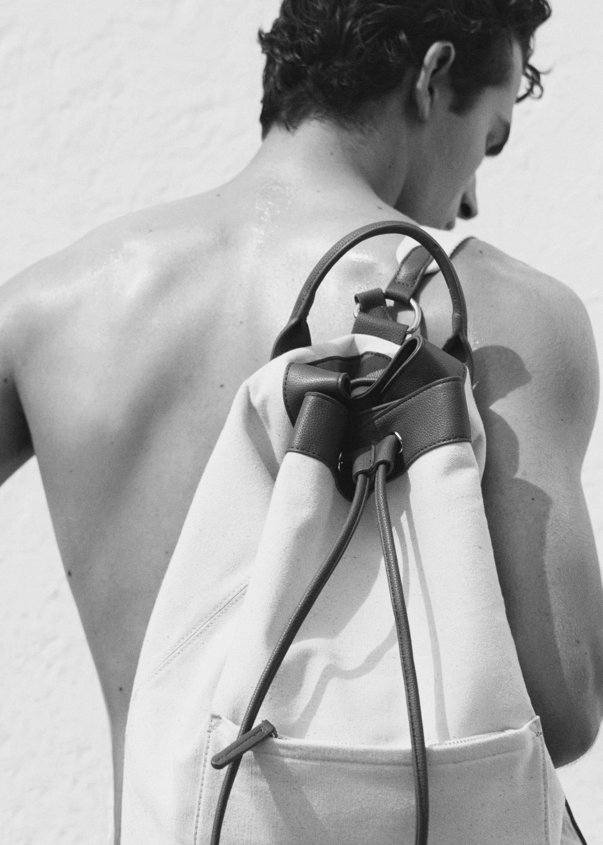 帆布混纺双肩包 - null