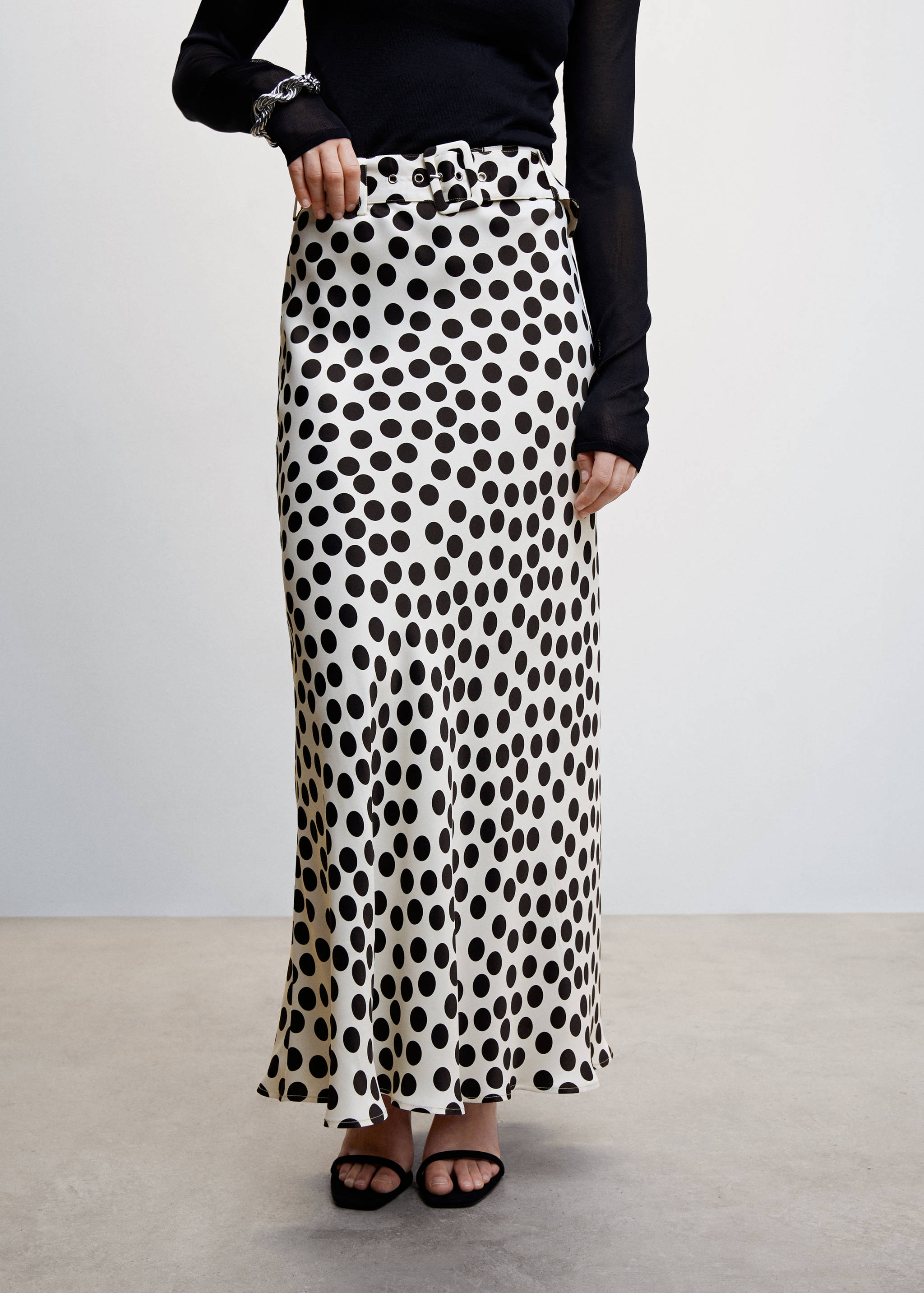 Printed skirt with polka-dot belt - Medium plane