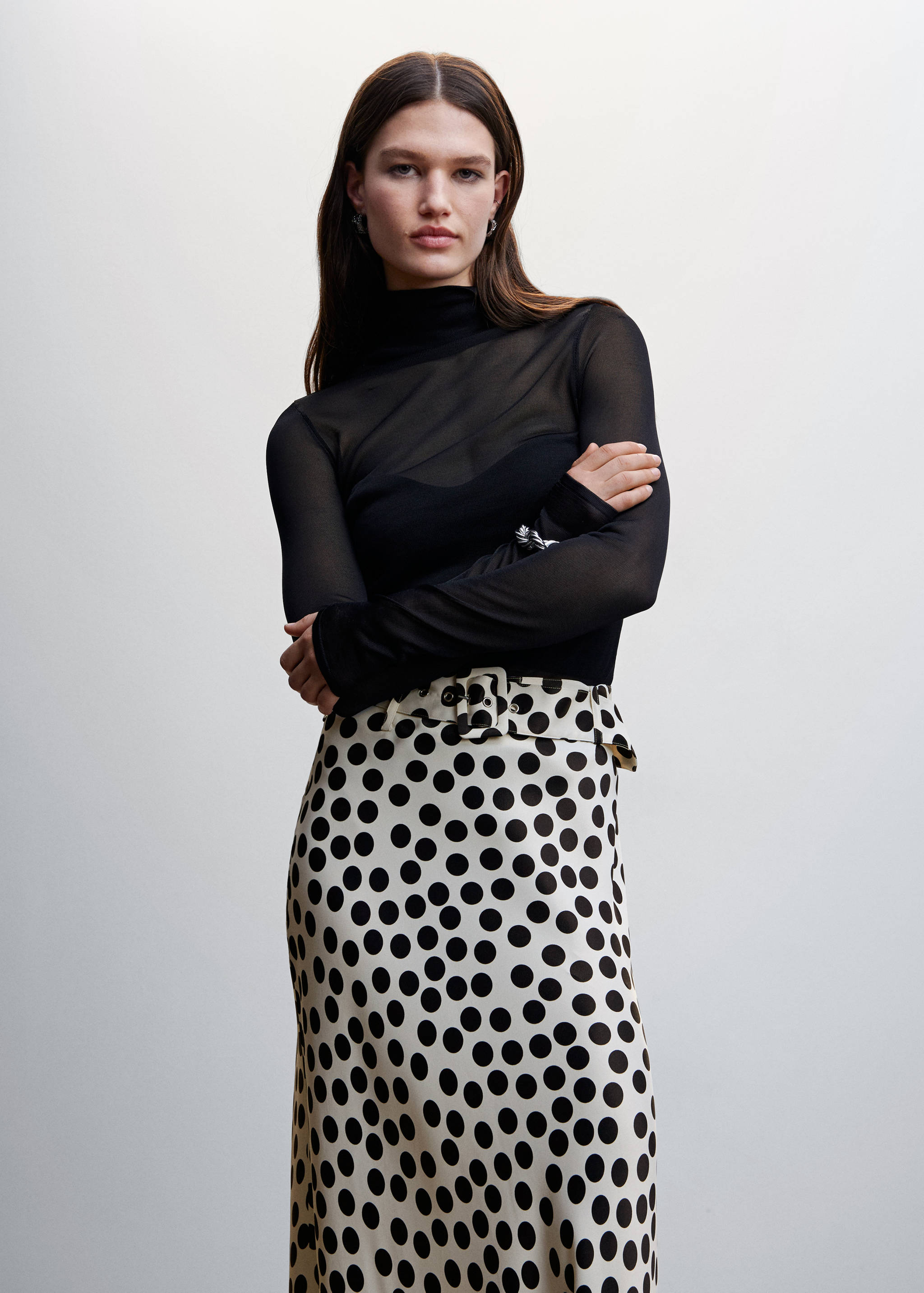 Printed skirt with polka-dot belt - Details of the article 1