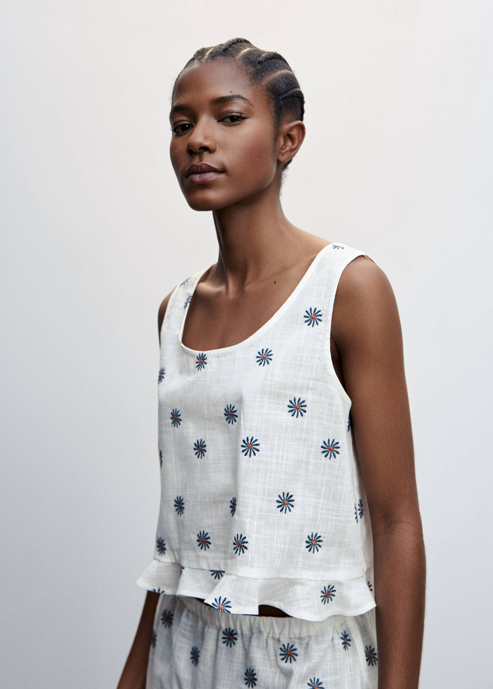 Floral embroidered pyjama top - Details of the article 1