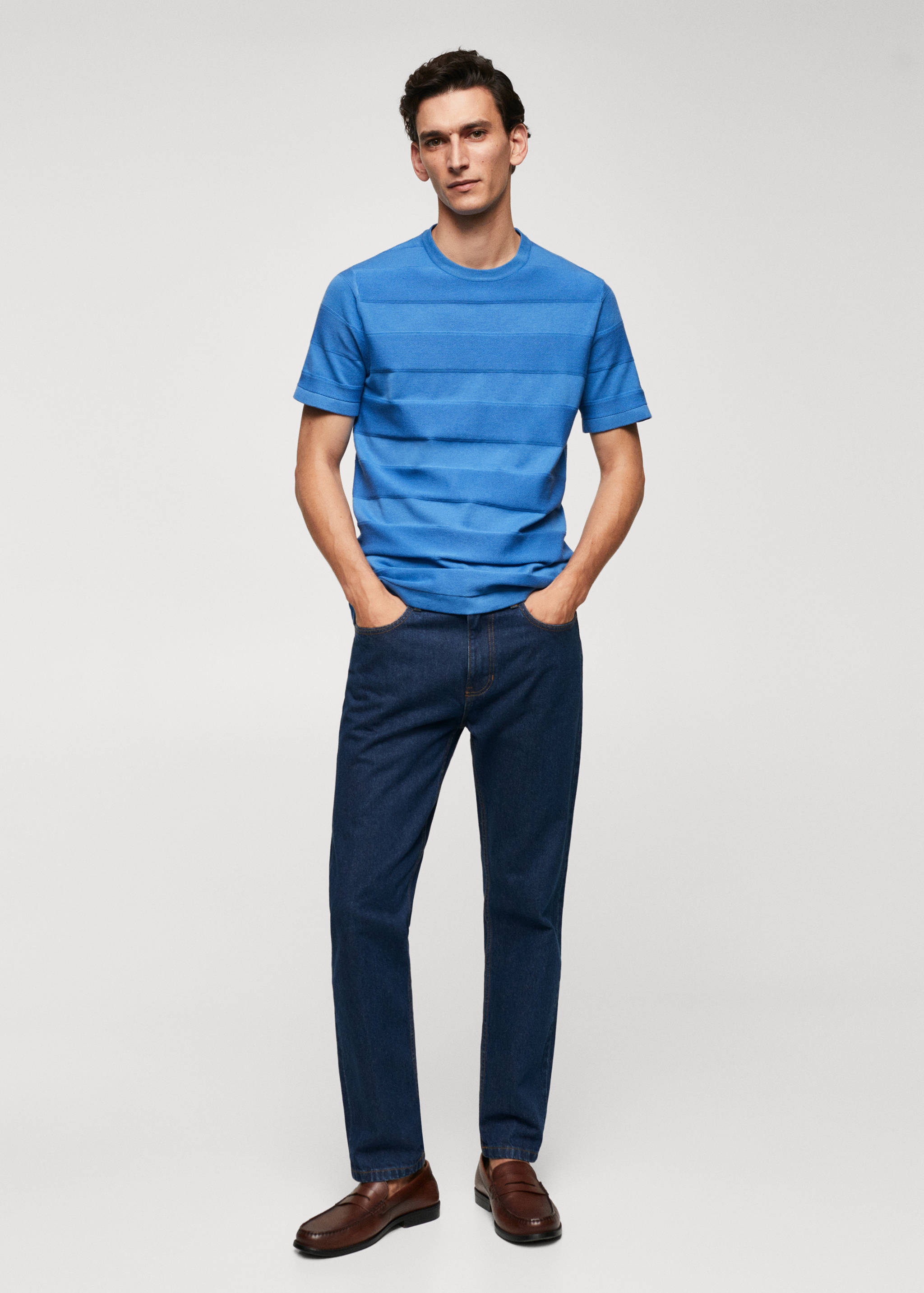 条纹结构棉质针织T恤 - null