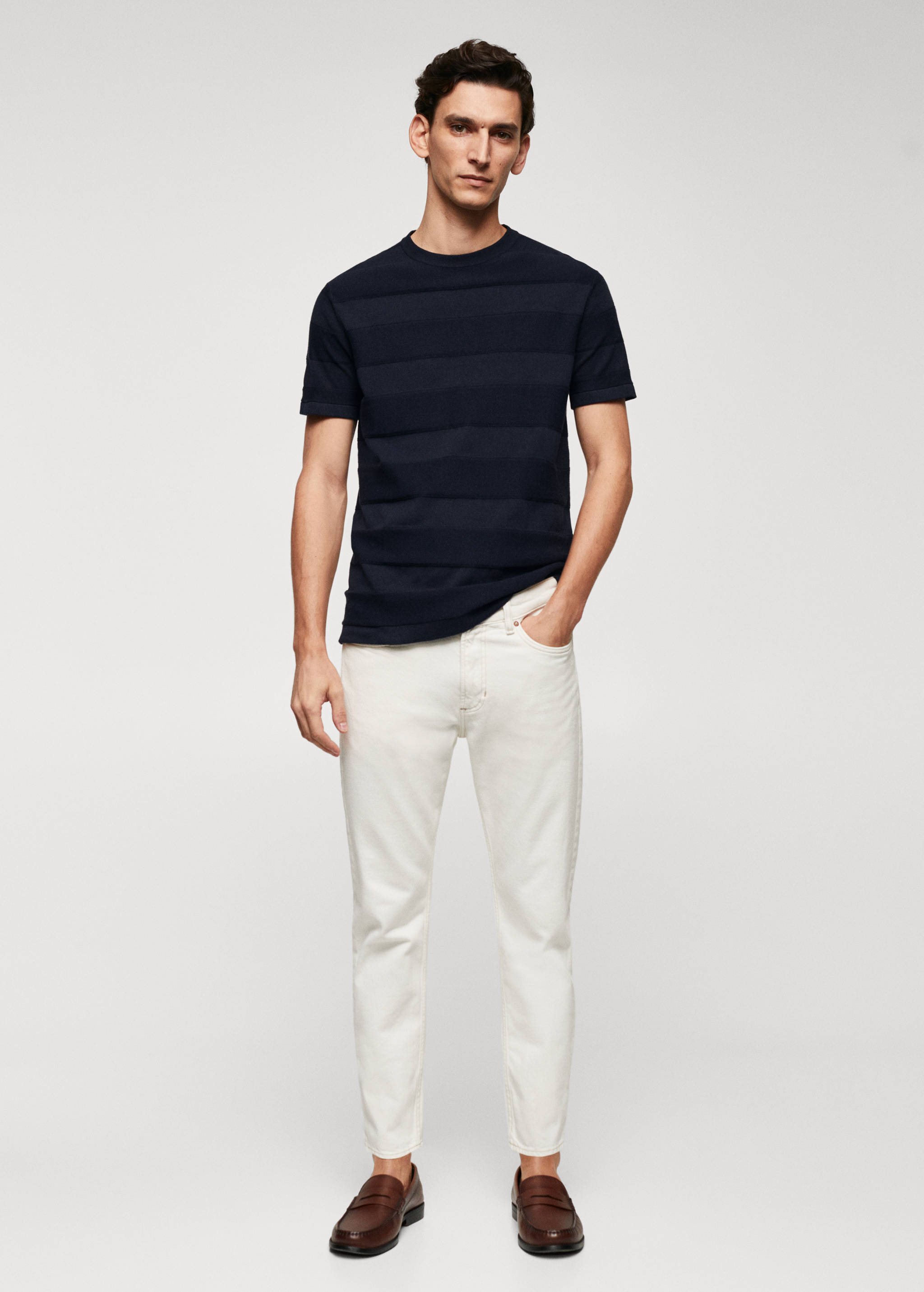 条纹结构棉质针织T恤 - null