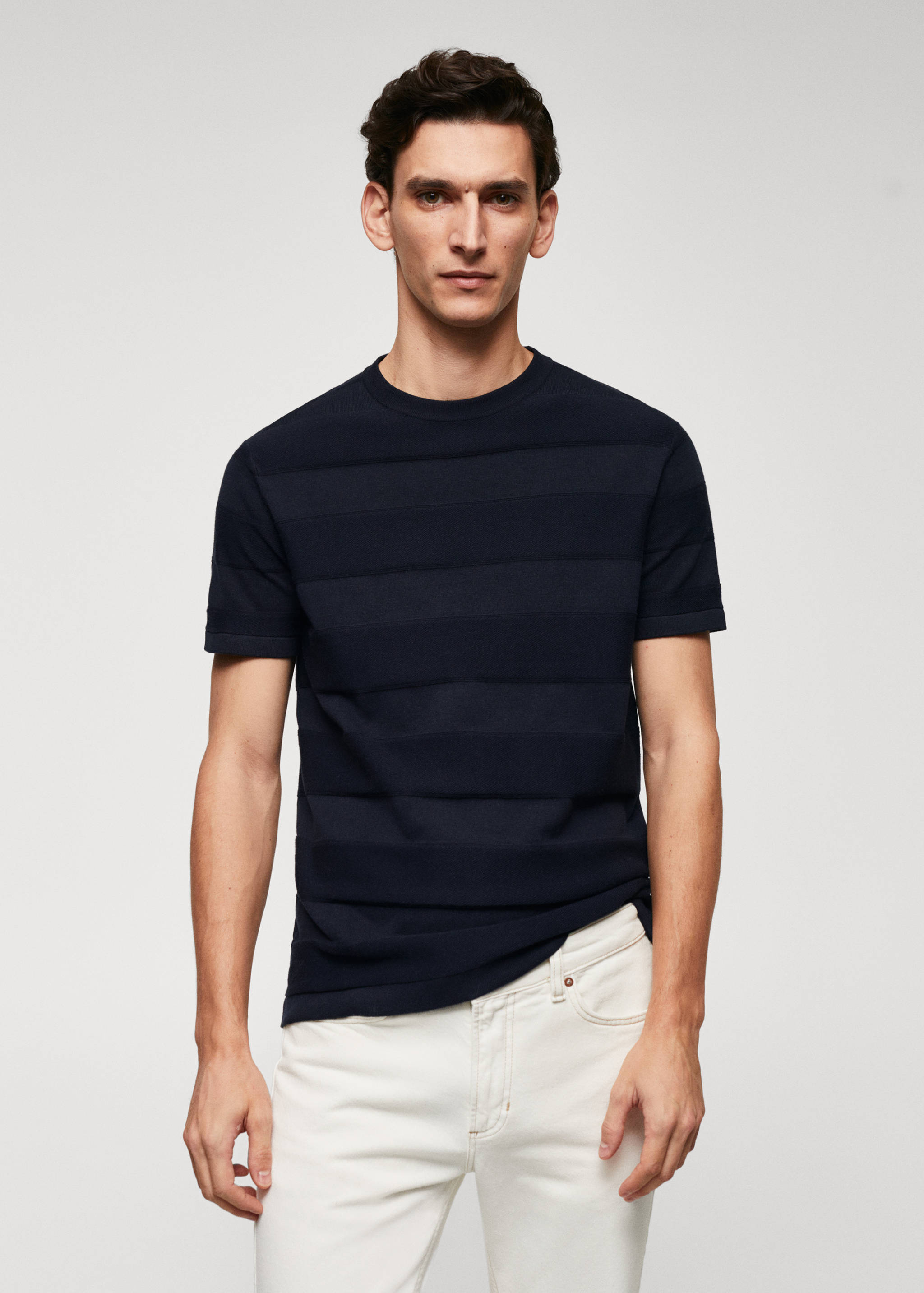 条纹结构棉质针织T恤 - null